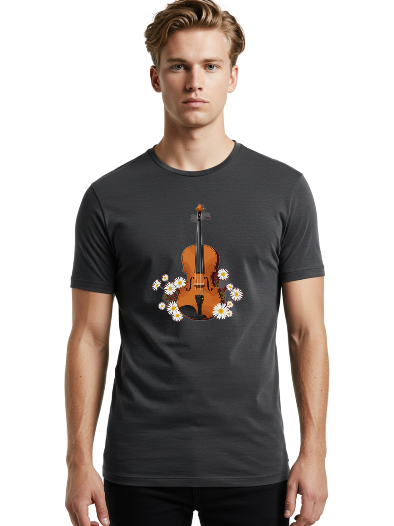 Violin-With-Daisies Men'S Graphic Tee, 100% Cotton, Comfortable Casual Summer Wear, Machine Washable, Vintage Camera, Old Camera, Antique Camera, Black Camera, Classic Photography, Photography Equipment, Nostalgic Device, Film Camera, Baj860