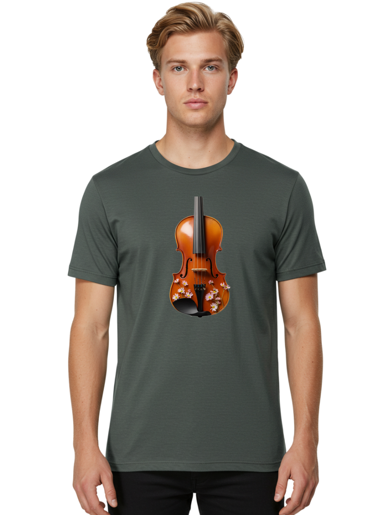 Violin-With-Daisy-Flowers Men'S Graphic Tee, 100% Cotton, Comfortable Casual Summer Wear, Machine Washable, Vintage Camera, Old Camera, Antique Camera, Black Camera, Classic Photography, Photography Equipment, Nostalgic Device, Film Camera, Baj861
