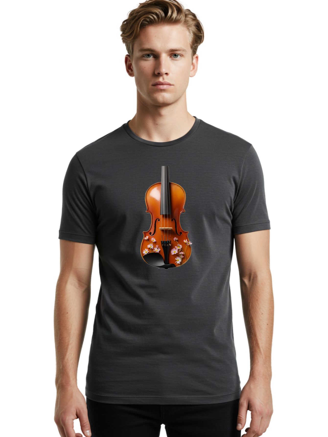 Violin-With-Daisy-Flowers Men'S Graphic Tee, 100% Cotton, Comfortable Casual Summer Wear, Machine Washable, Vintage Camera, Old Camera, Antique Camera, Black Camera, Classic Photography, Photography Equipment, Nostalgic Device, Film Camera, Baj861