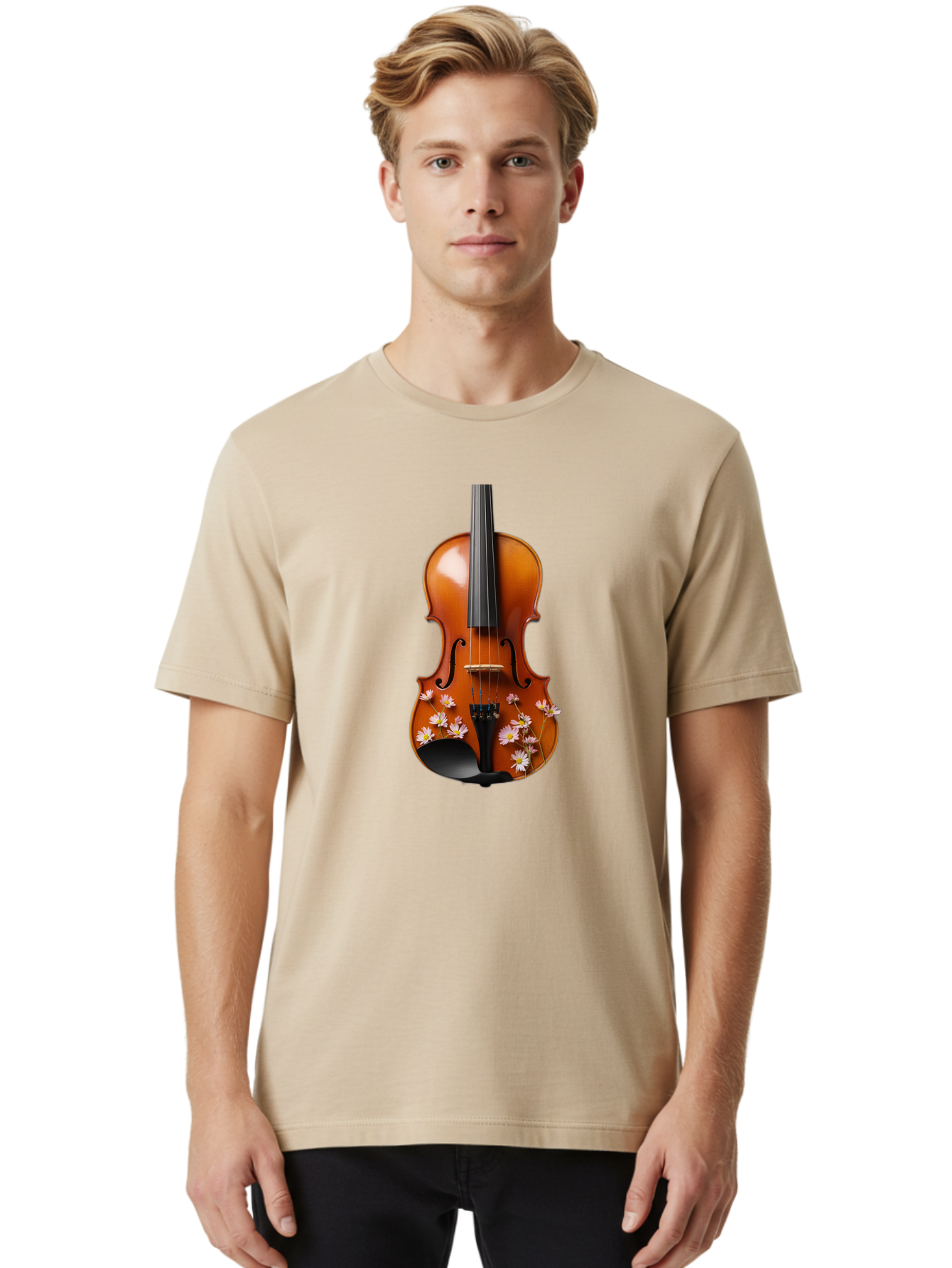 Violin-With-Daisy-Flowers Men'S Graphic Tee, 100% Cotton, Comfortable Casual Summer Wear, Machine Washable, Vintage Camera, Old Camera, Antique Camera, Black Camera, Classic Photography, Photography Equipment, Nostalgic Device, Film Camera, Baj861