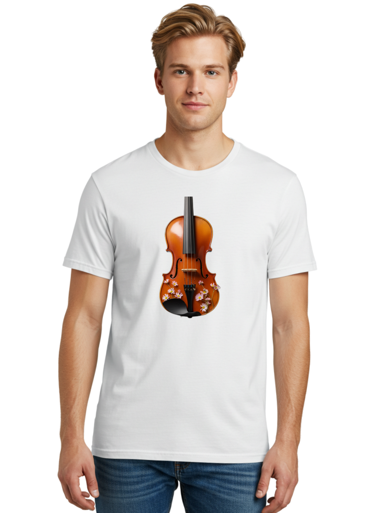 Violin-With-Daisy-Flowers Men'S Graphic Tee, 100% Cotton, Comfortable Casual Summer Wear, Machine Washable, Vintage Camera, Old Camera, Antique Camera, Black Camera, Classic Photography, Photography Equipment, Nostalgic Device, Film Camera, Baj861
