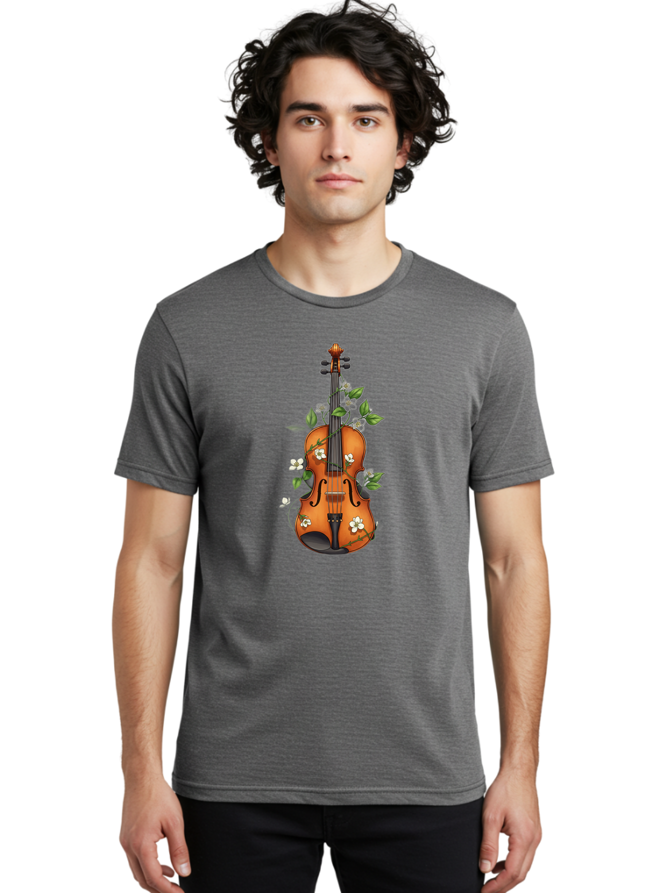 Violin-With-Flowers Men'S Graphic Tee, 100% Cotton, Comfortable Casual Summer Wear, Machine Washable, Vintage Camera, Old Camera, Antique Camera, Black Camera, Classic Photography, Photography Equipment, Nostalgic Device, Film Camera, Baj863
