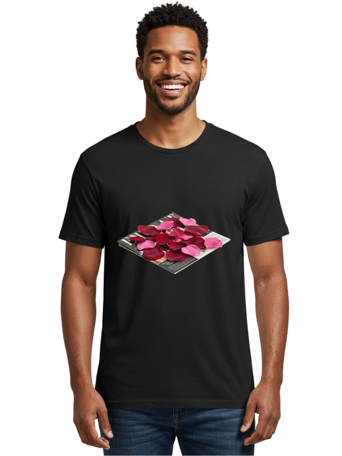Vogue-Magazine-With-Rose-Petals Men'S Graphic Tee, 100% Cotton, Comfortable Casual Summer Wear, Machine Washable, Vintage Camera, Old Camera, Antique Camera, Black Camera, Classic Photography, Photography Equipment, Nostalgic Device, Baj866