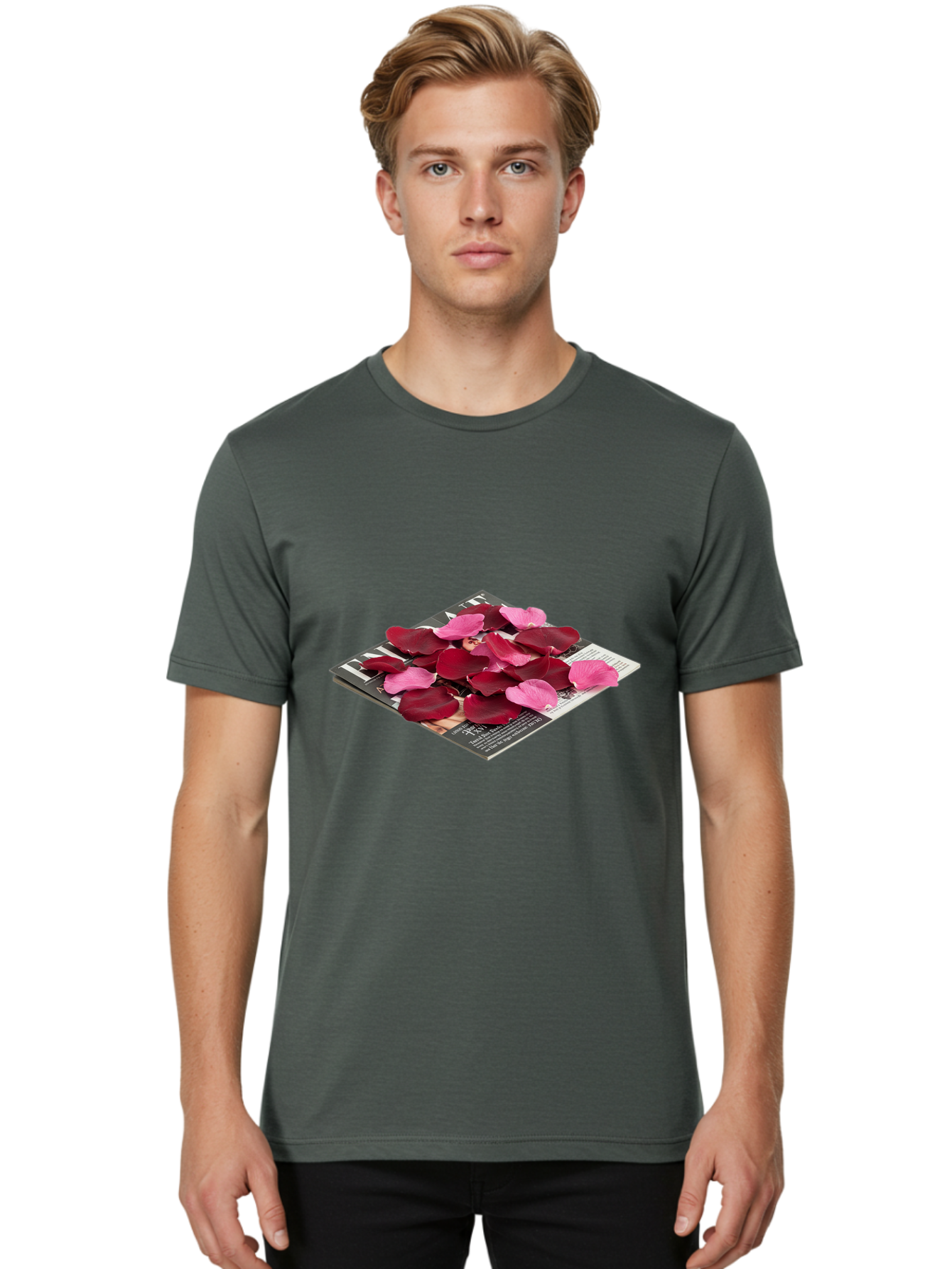 Vogue-Magazine-With-Rose-Petals Men'S Graphic Tee, 100% Cotton, Comfortable Casual Summer Wear, Machine Washable, Vintage Camera, Old Camera, Antique Camera, Black Camera, Classic Photography, Photography Equipment, Nostalgic Device, Baj866