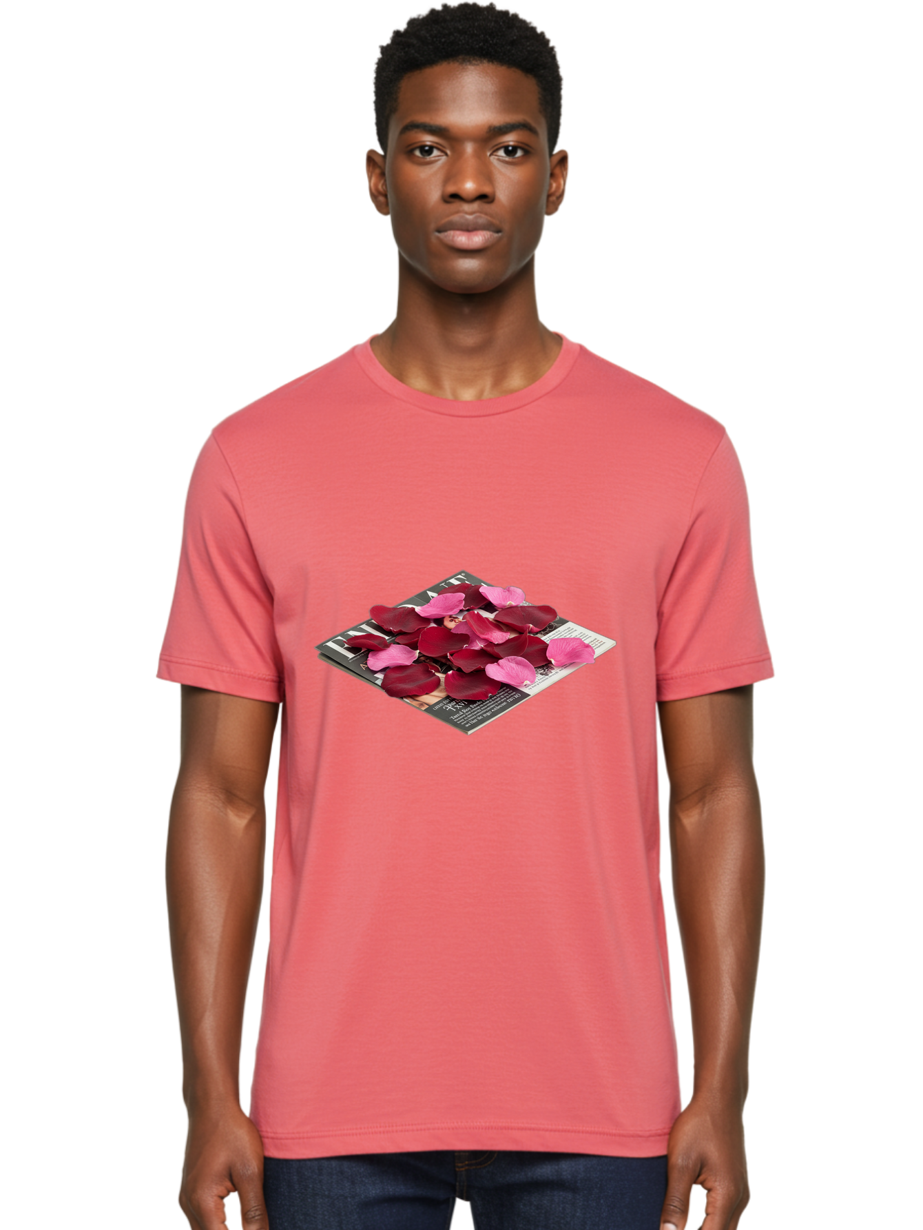 Vogue-Magazine-With-Rose-Petals Men'S Graphic Tee, 100% Cotton, Comfortable Casual Summer Wear, Machine Washable, Vintage Camera, Old Camera, Antique Camera, Black Camera, Classic Photography, Photography Equipment, Nostalgic Device, Baj866