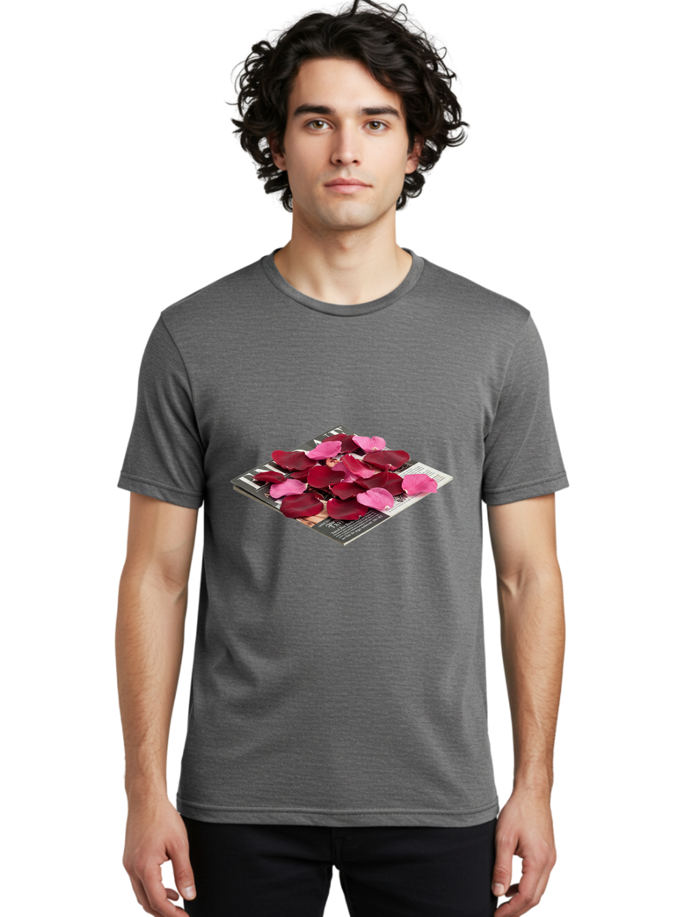 Vogue-Magazine-With-Rose-Petals Men'S Graphic Tee, 100% Cotton, Comfortable Casual Summer Wear, Machine Washable, Vintage Camera, Old Camera, Antique Camera, Black Camera, Classic Photography, Photography Equipment, Nostalgic Device, Baj866