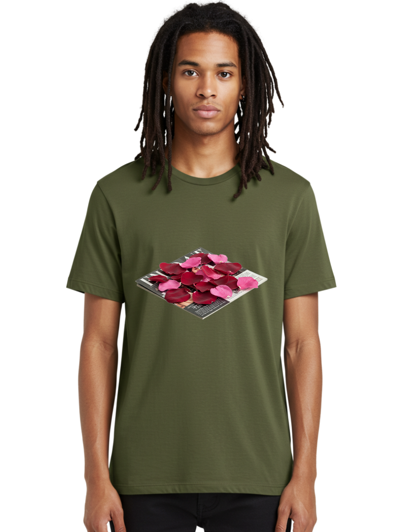 Vogue-Magazine-With-Rose-Petals Men'S Graphic Tee, 100% Cotton, Comfortable Casual Summer Wear, Machine Washable, Vintage Camera, Old Camera, Antique Camera, Black Camera, Classic Photography, Photography Equipment, Nostalgic Device, Baj866