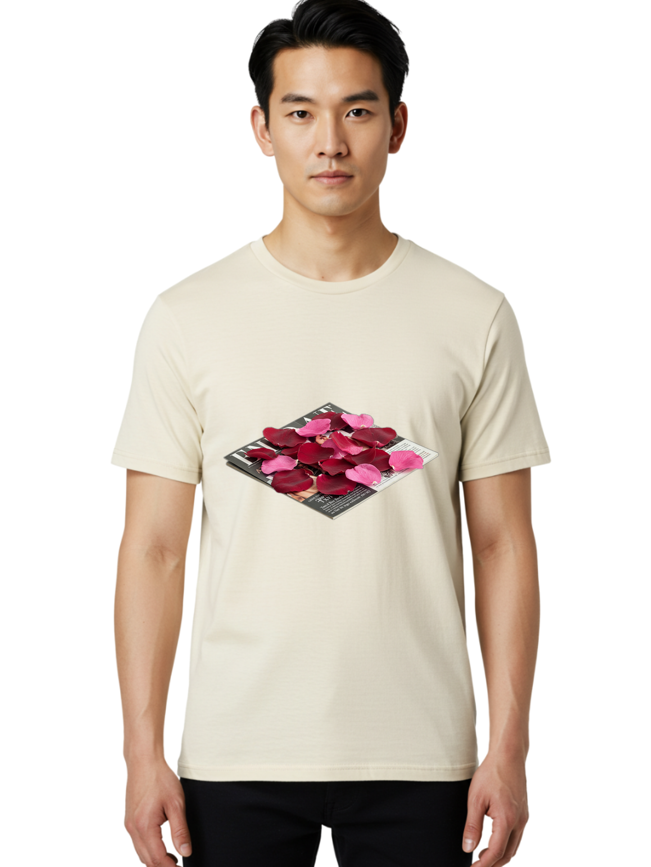 Vogue-Magazine-With-Rose-Petals Men'S Graphic Tee, 100% Cotton, Comfortable Casual Summer Wear, Machine Washable, Vintage Camera, Old Camera, Antique Camera, Black Camera, Classic Photography, Photography Equipment, Nostalgic Device, Baj866
