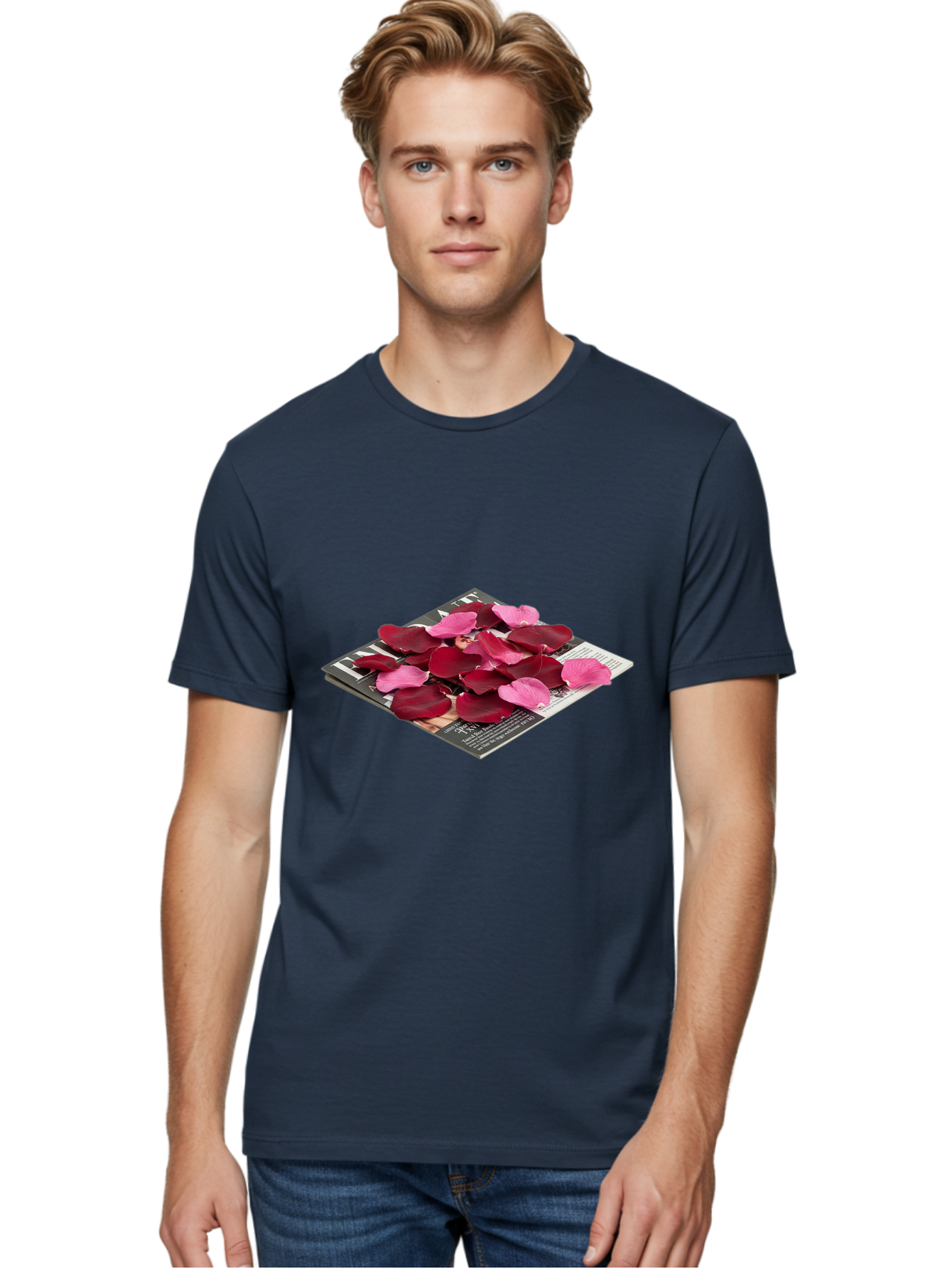 Vogue-Magazine-With-Rose-Petals Men'S Graphic Tee, 100% Cotton, Comfortable Casual Summer Wear, Machine Washable, Vintage Camera, Old Camera, Antique Camera, Black Camera, Classic Photography, Photography Equipment, Nostalgic Device, Baj866