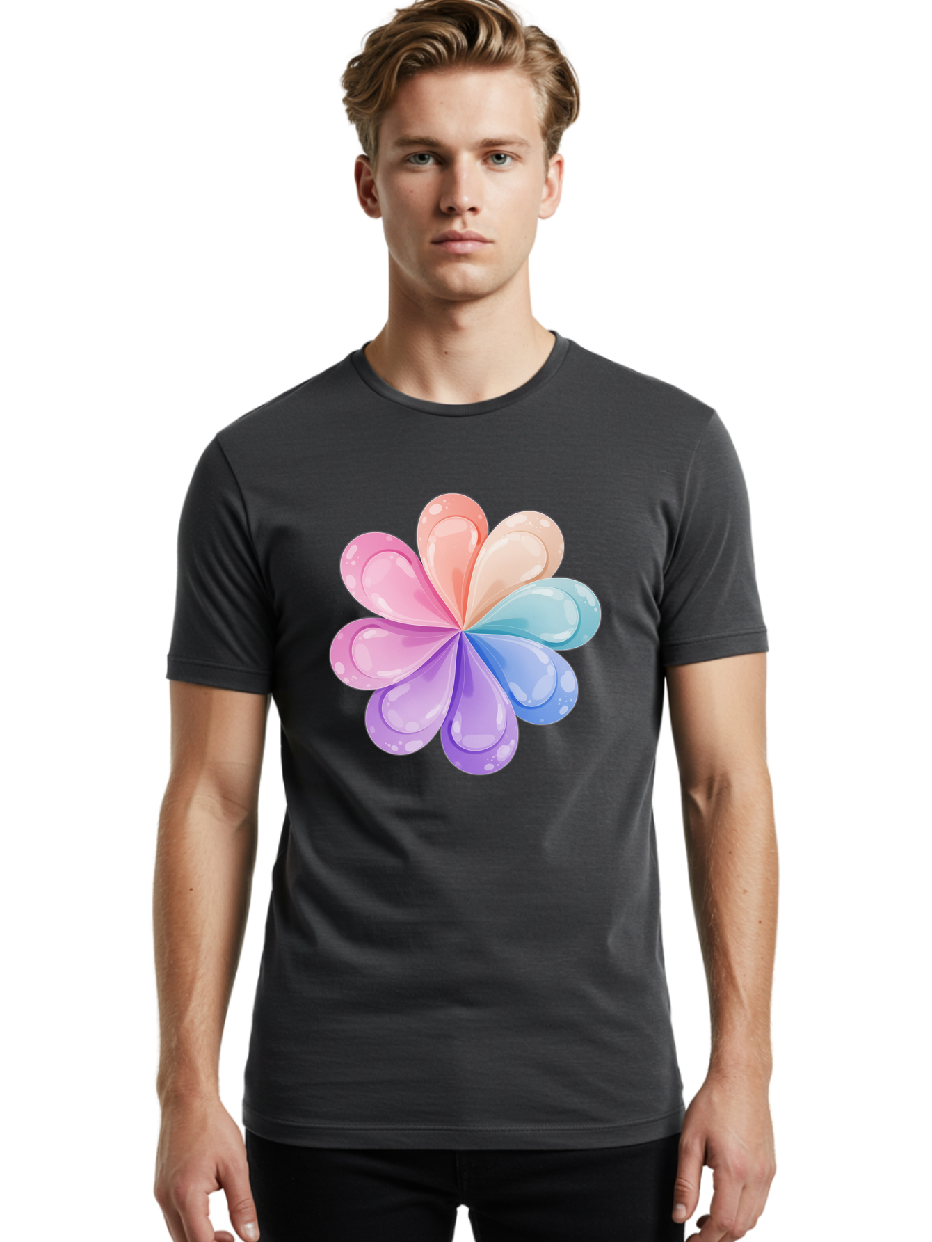 Water-Droplet-Flower Men'S Graphic Tee, 100% Cotton, Comfortable Casual Summer Wear, Machine Washable, Vintage Camera, Old Camera, Antique Camera, Black Camera, Classic Photography, Photography Equipment, Nostalgic Device, Film Camera, Baj867