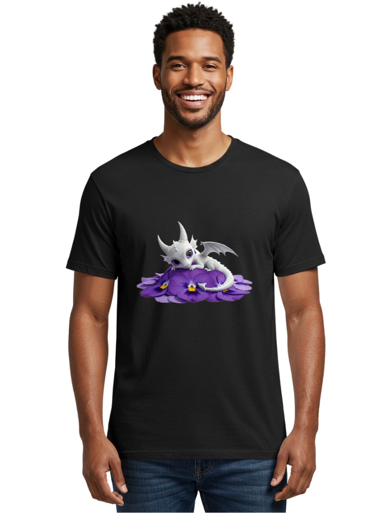 White-Dragon-On-Purple-Flowers Men'S Graphic Tee, 100% Cotton, Comfortable Casual Summer Wear, Machine Washable, Vintage Camera, Old Camera, Antique Camera, Black Camera, Classic Photography, Photography Equipment, Nostalgic Device, Baj872