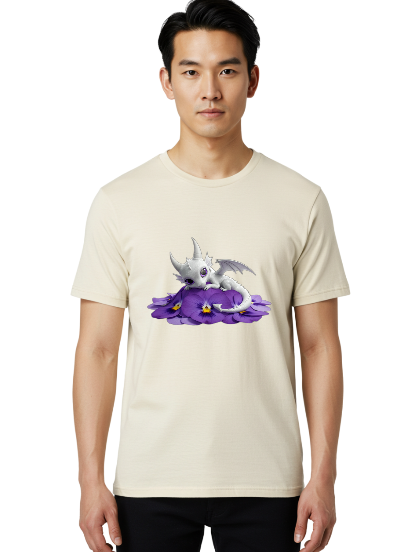White-Dragon-On-Purple-Flowers Men'S Graphic Tee, 100% Cotton, Comfortable Casual Summer Wear, Machine Washable, Vintage Camera, Old Camera, Antique Camera, Black Camera, Classic Photography, Photography Equipment, Nostalgic Device, Baj872