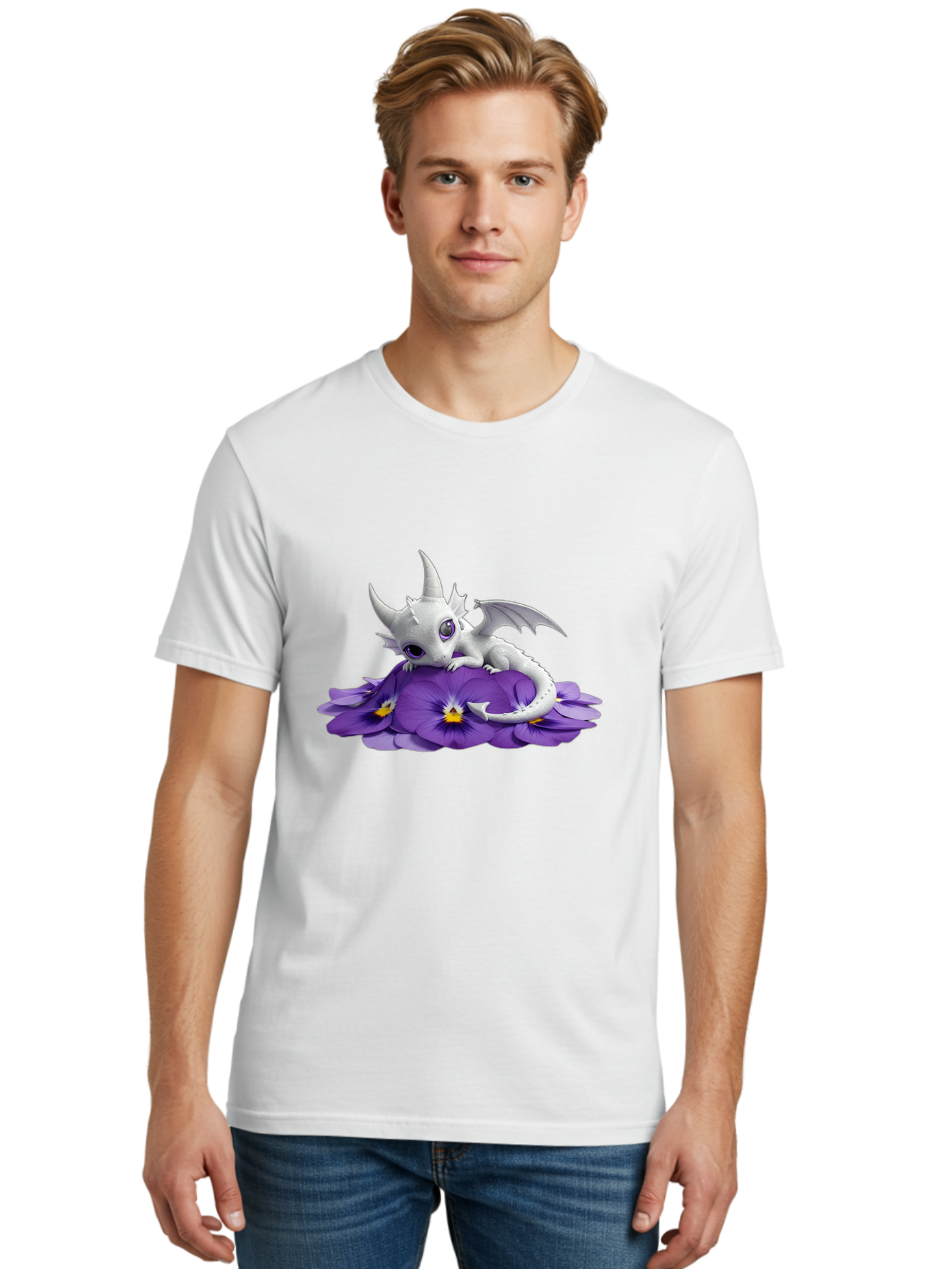 White-Dragon-On-Purple-Flowers Men'S Graphic Tee, 100% Cotton, Comfortable Casual Summer Wear, Machine Washable, Vintage Camera, Old Camera, Antique Camera, Black Camera, Classic Photography, Photography Equipment, Nostalgic Device, Baj872