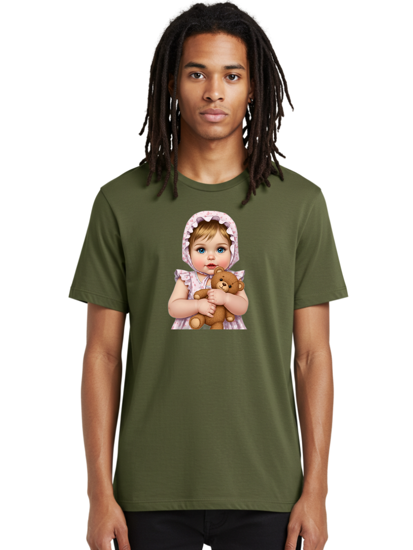 Baby-Girl-Hugging-Teddy Men'S Graphic Tee, 100% Cotton, Comfortable Casual Summer Wear, Machine Washable, Vintage Camera, Old Camera, Antique Camera, Black Camera, Classic Photography, Photography Equipment, Nostalgic Device, Film Camera, Bak007