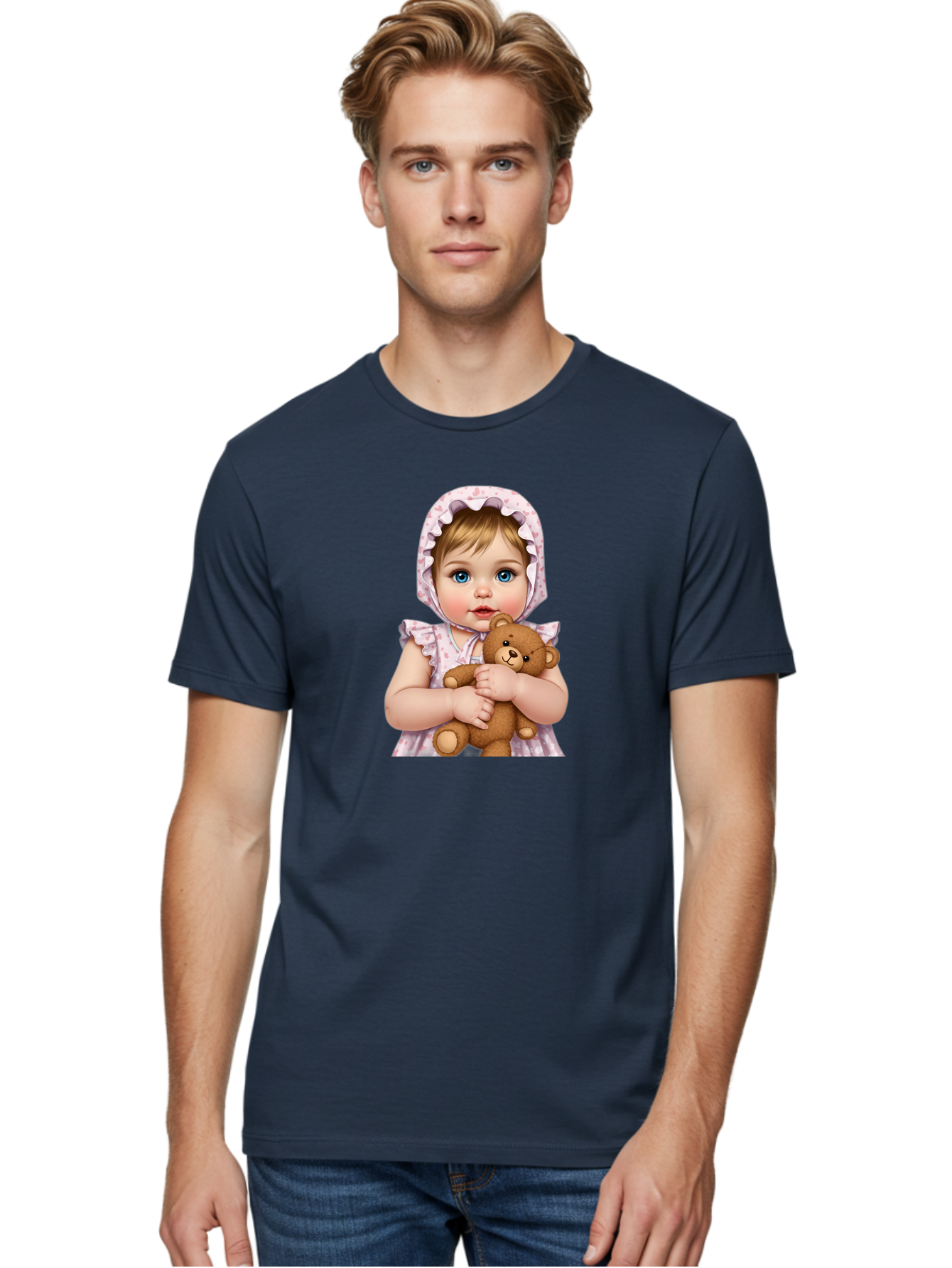 Baby-Girl-Hugging-Teddy Men'S Graphic Tee, 100% Cotton, Comfortable Casual Summer Wear, Machine Washable, Vintage Camera, Old Camera, Antique Camera, Black Camera, Classic Photography, Photography Equipment, Nostalgic Device, Film Camera, Bak007