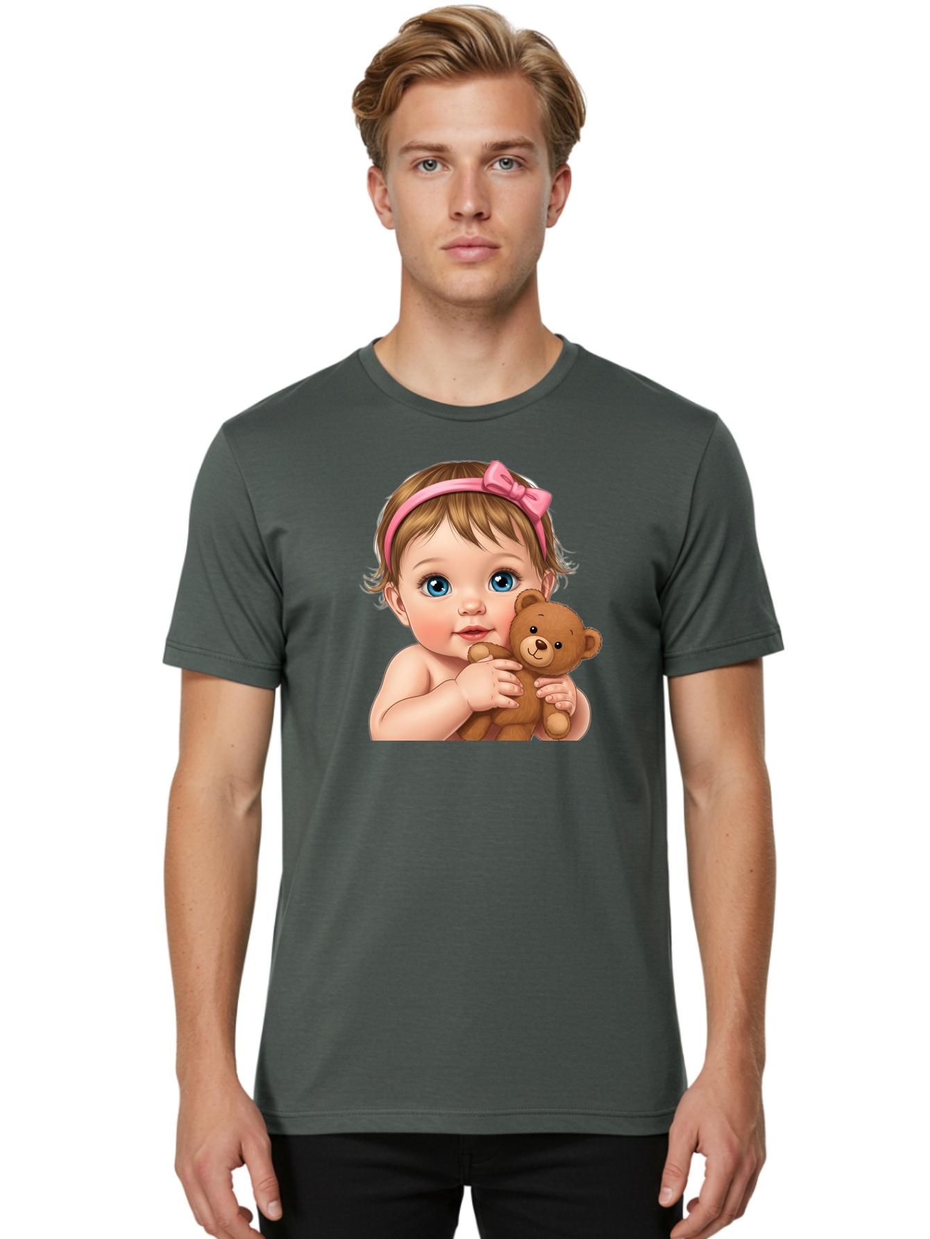 Baby-Girl-With-Teddy-1 Men'S Graphic Tee, 100% Cotton, Comfortable Casual Summer Wear, Machine Washable, Vintage Camera, Old Camera, Antique Camera, Black Camera, Classic Photography, Photography Equipment, Nostalgic Device, Film Camera, Bak008