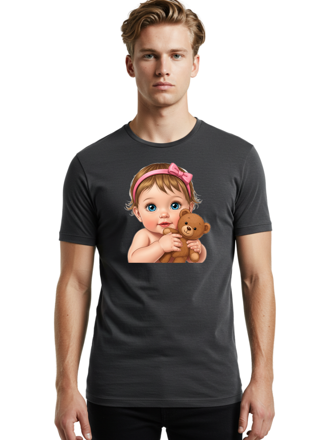 Baby-Girl-With-Teddy-1 Men'S Graphic Tee, 100% Cotton, Comfortable Casual Summer Wear, Machine Washable, Vintage Camera, Old Camera, Antique Camera, Black Camera, Classic Photography, Photography Equipment, Nostalgic Device, Film Camera, Bak008