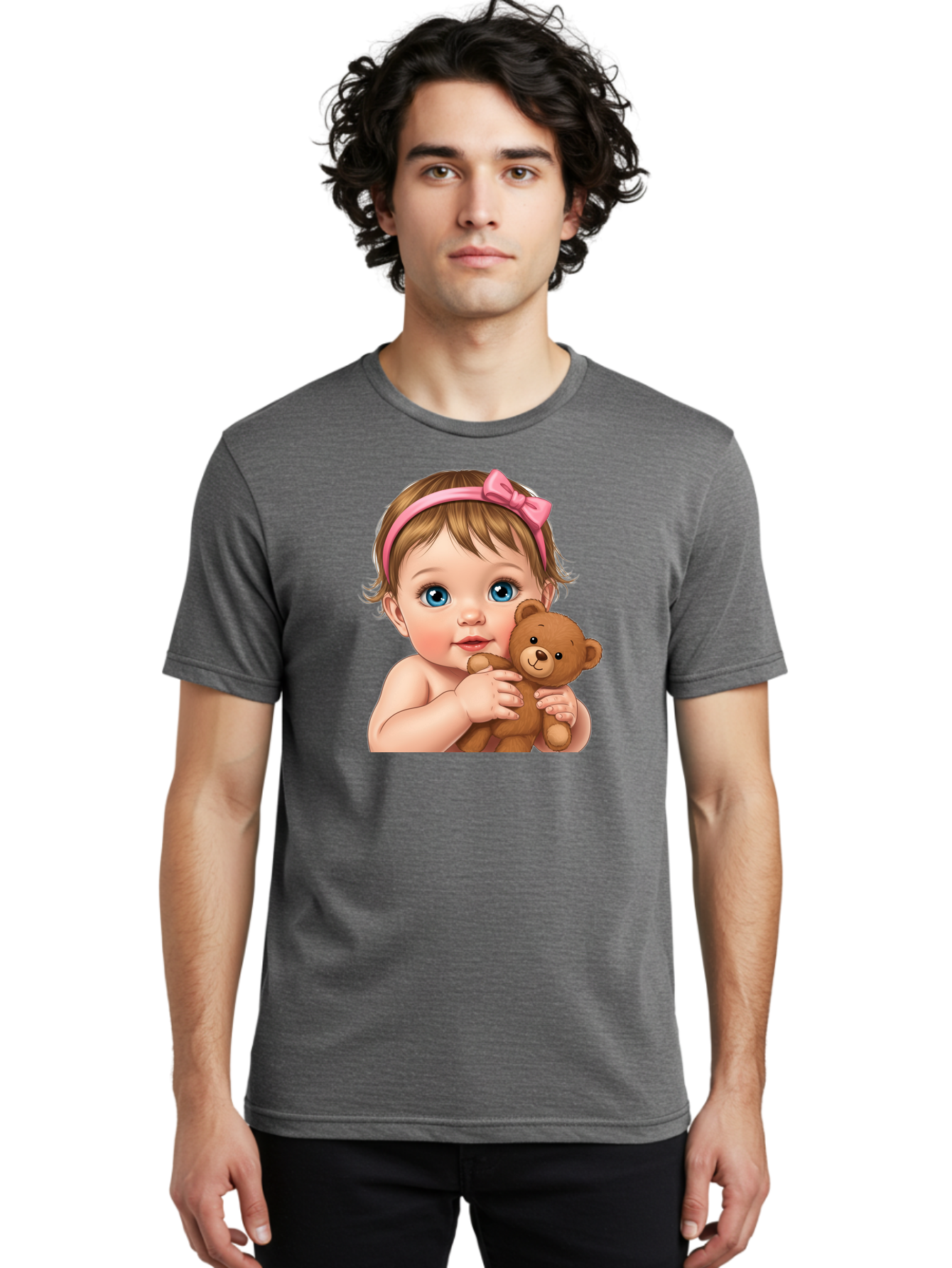 Baby-Girl-With-Teddy-1 Men'S Graphic Tee, 100% Cotton, Comfortable Casual Summer Wear, Machine Washable, Vintage Camera, Old Camera, Antique Camera, Black Camera, Classic Photography, Photography Equipment, Nostalgic Device, Film Camera, Bak008