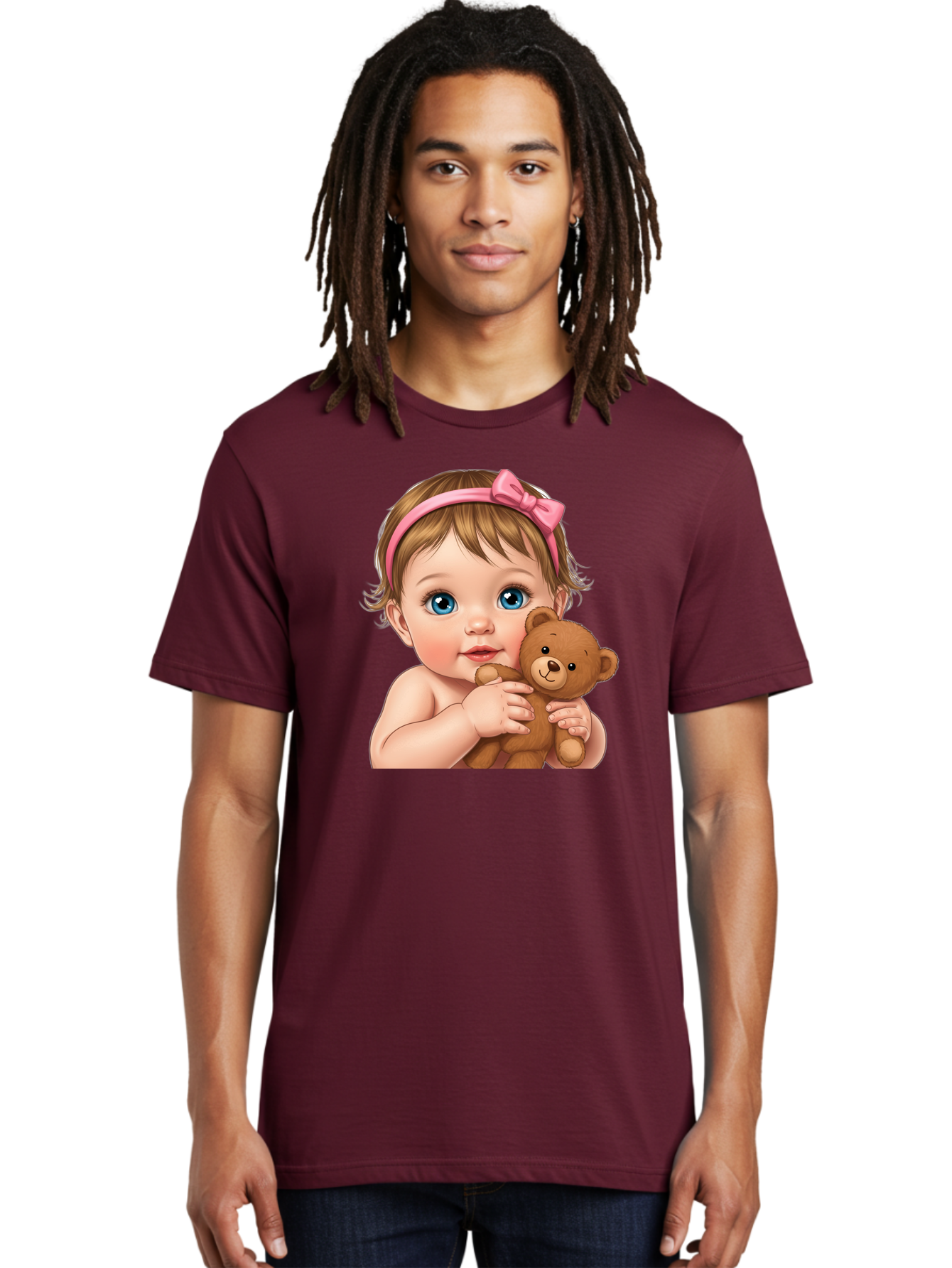 Baby-Girl-With-Teddy-1 Men'S Graphic Tee, 100% Cotton, Comfortable Casual Summer Wear, Machine Washable, Vintage Camera, Old Camera, Antique Camera, Black Camera, Classic Photography, Photography Equipment, Nostalgic Device, Film Camera, Bak008