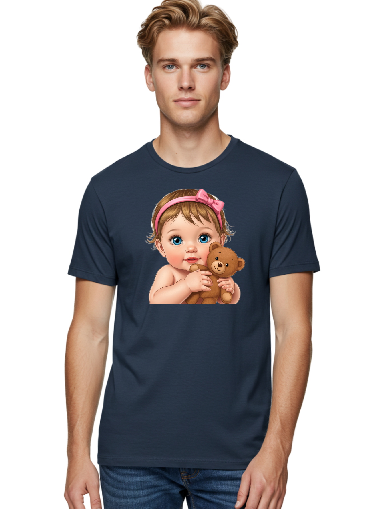 Baby-Girl-With-Teddy-1 Men'S Graphic Tee, 100% Cotton, Comfortable Casual Summer Wear, Machine Washable, Vintage Camera, Old Camera, Antique Camera, Black Camera, Classic Photography, Photography Equipment, Nostalgic Device, Film Camera, Bak008