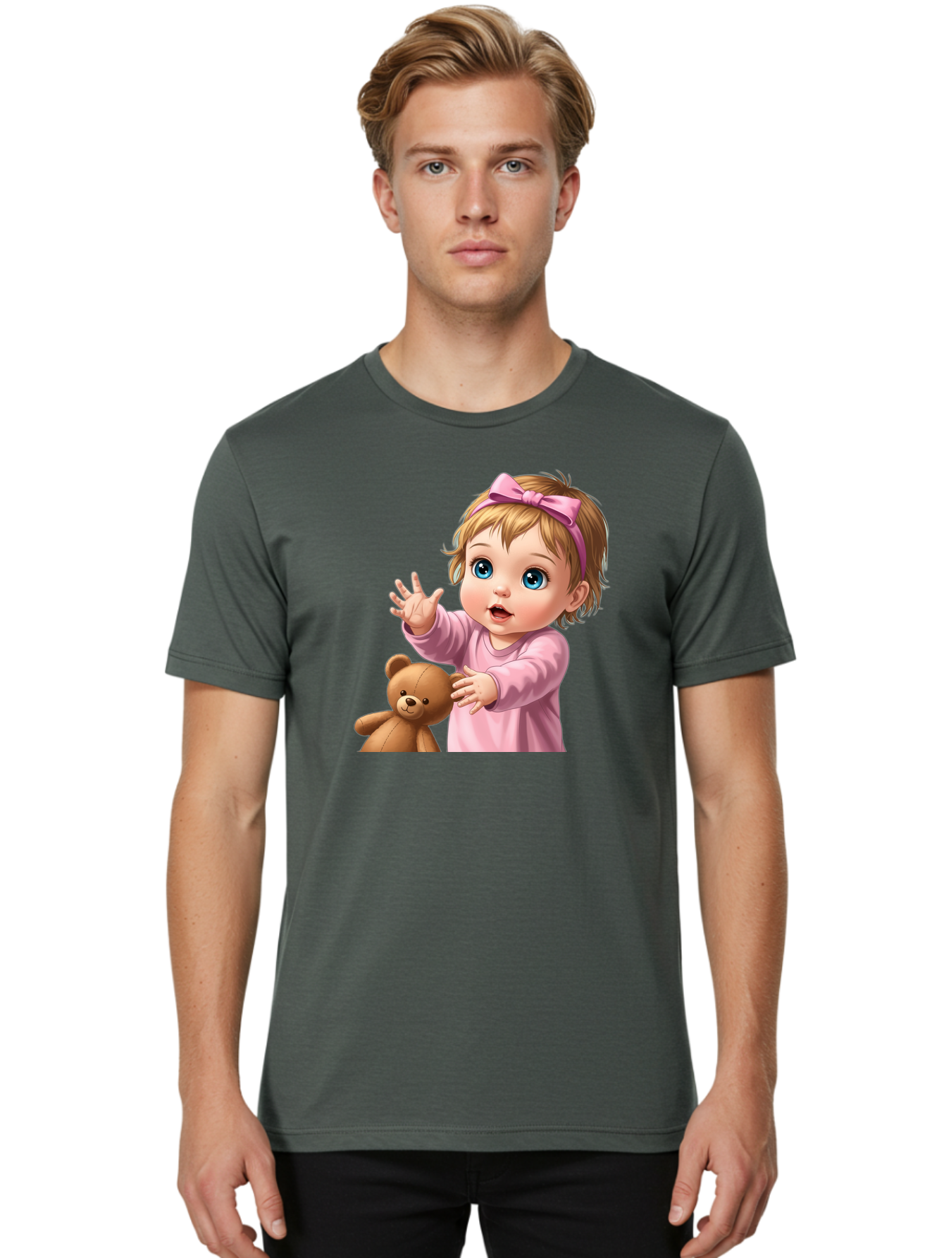 Baby-Girl-With-Teddy-3 Men'S Graphic Tee, 100% Cotton, Comfortable Casual Summer Wear, Machine Washable, Vintage Camera, Old Camera, Antique Camera, Black Camera, Classic Photography, Photography Equipment, Nostalgic Device, Film Camera, Bak010
