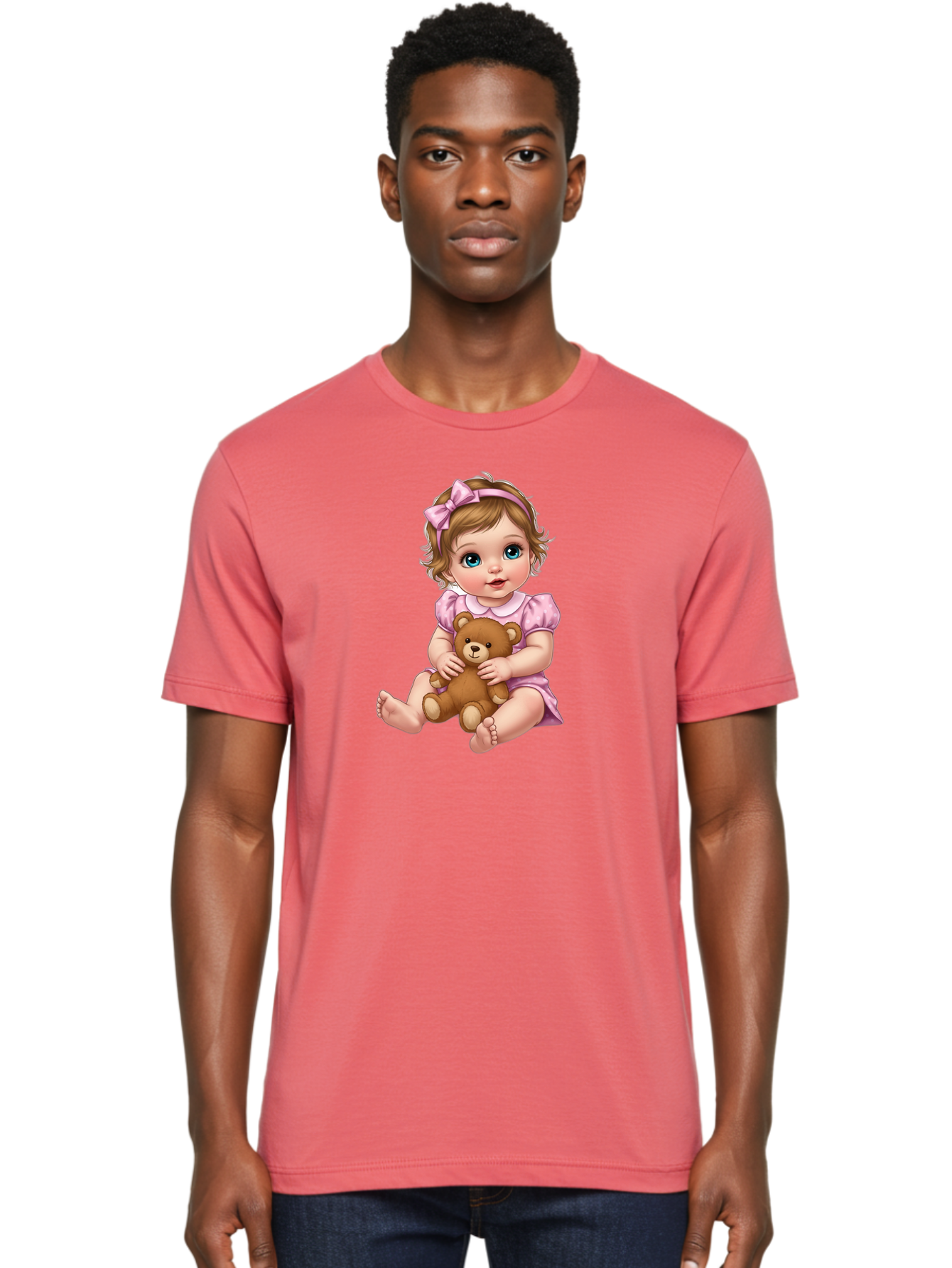 Baby-Girl-With-Teddy-Bear-1 Men'S Graphic Tee, 100% Cotton, Comfortable Casual Summer Wear, Machine Washable, Vintage Camera, Old Camera, Antique Camera, Black Camera, Classic Photography, Photography Equipment, Nostalgic Device, Film Camera, Bak011