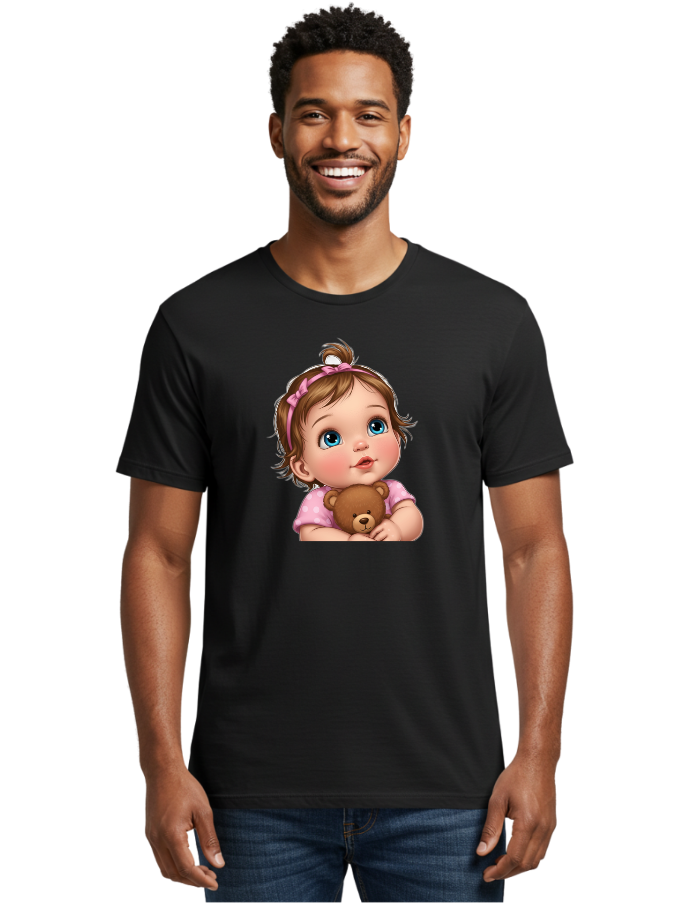 Baby-Girl-With-Teddy-Bear-2 Men'S Graphic Tee, 100% Cotton, Comfortable Casual Summer Wear, Machine Washable, Vintage Camera, Old Camera, Antique Camera, Black Camera, Classic Photography, Photography Equipment, Nostalgic Device, Film Camera, Bak012