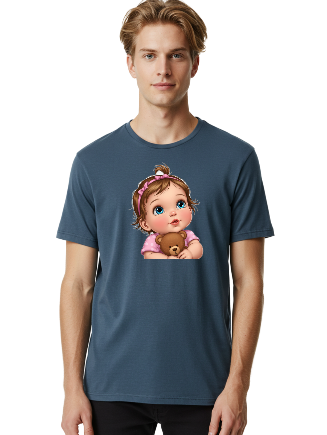 Baby-Girl-With-Teddy-Bear-2 Men'S Graphic Tee, 100% Cotton, Comfortable Casual Summer Wear, Machine Washable, Vintage Camera, Old Camera, Antique Camera, Black Camera, Classic Photography, Photography Equipment, Nostalgic Device, Film Camera, Bak012