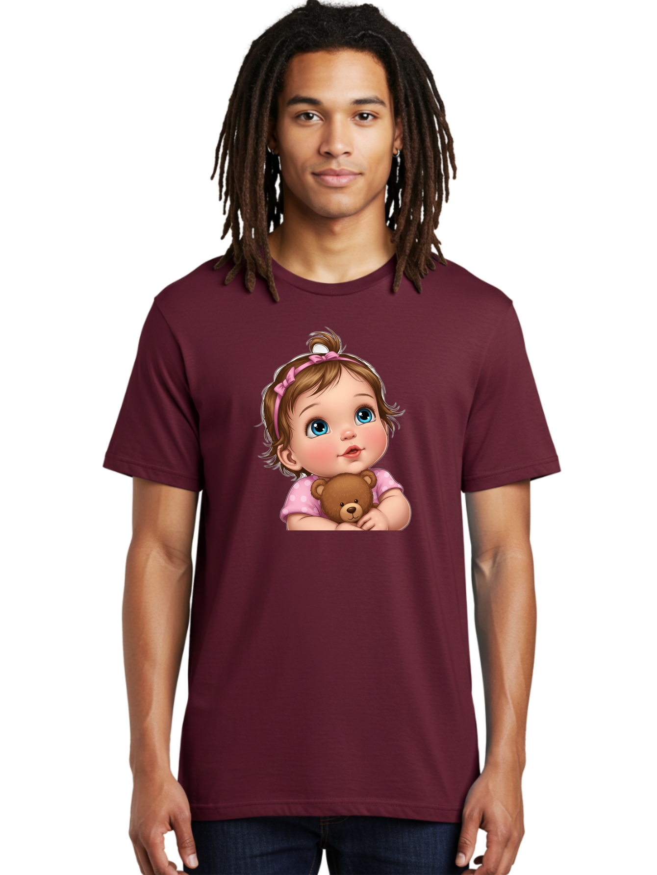 Baby-Girl-With-Teddy-Bear-2 Men'S Graphic Tee, 100% Cotton, Comfortable Casual Summer Wear, Machine Washable, Vintage Camera, Old Camera, Antique Camera, Black Camera, Classic Photography, Photography Equipment, Nostalgic Device, Film Camera, Bak012