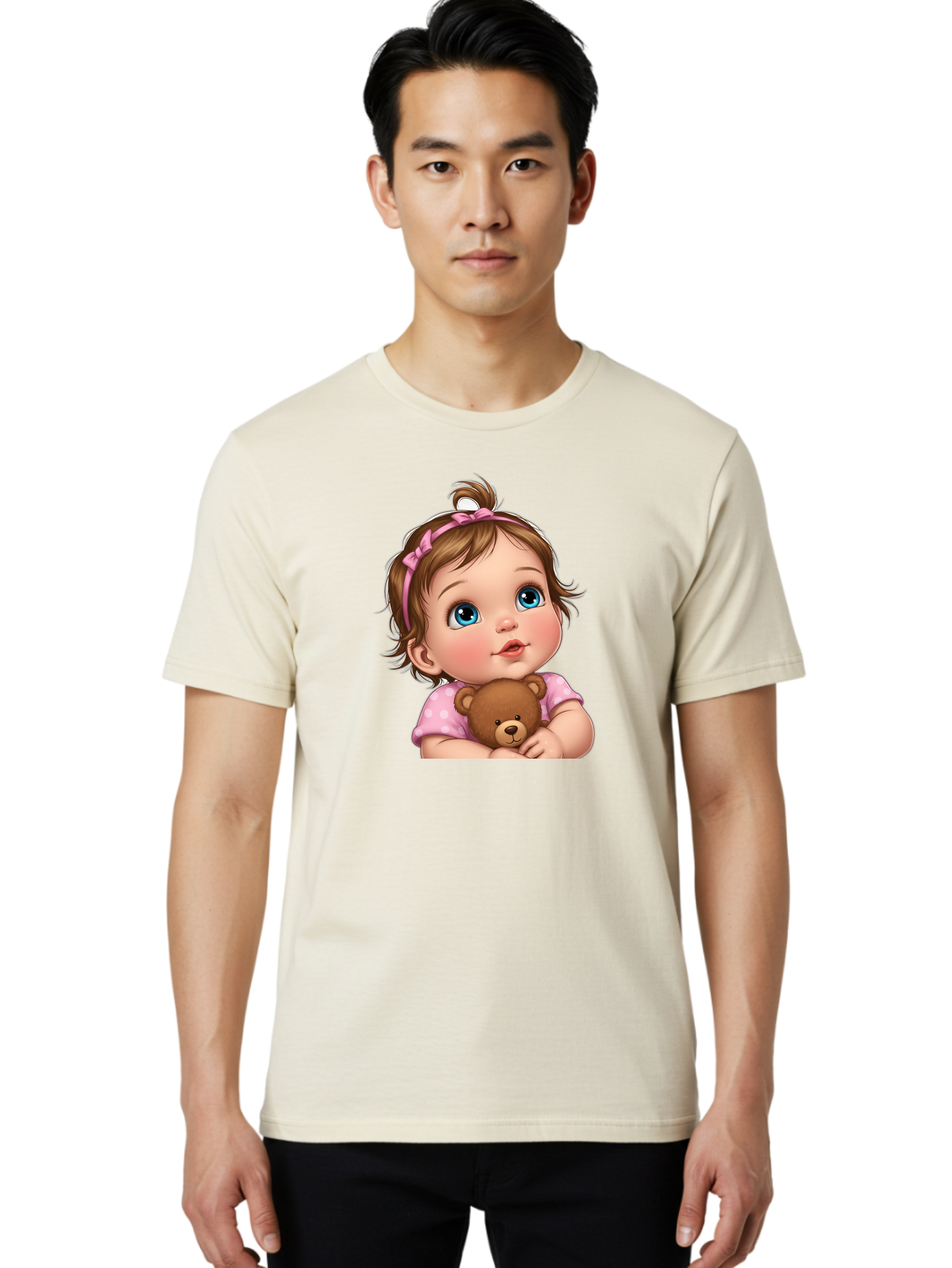 Baby-Girl-With-Teddy-Bear-2 Men'S Graphic Tee, 100% Cotton, Comfortable Casual Summer Wear, Machine Washable, Vintage Camera, Old Camera, Antique Camera, Black Camera, Classic Photography, Photography Equipment, Nostalgic Device, Film Camera, Bak012