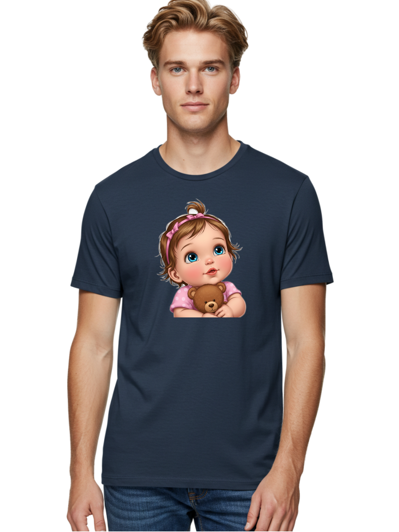 Baby-Girl-With-Teddy-Bear-2 Men'S Graphic Tee, 100% Cotton, Comfortable Casual Summer Wear, Machine Washable, Vintage Camera, Old Camera, Antique Camera, Black Camera, Classic Photography, Photography Equipment, Nostalgic Device, Film Camera, Bak012