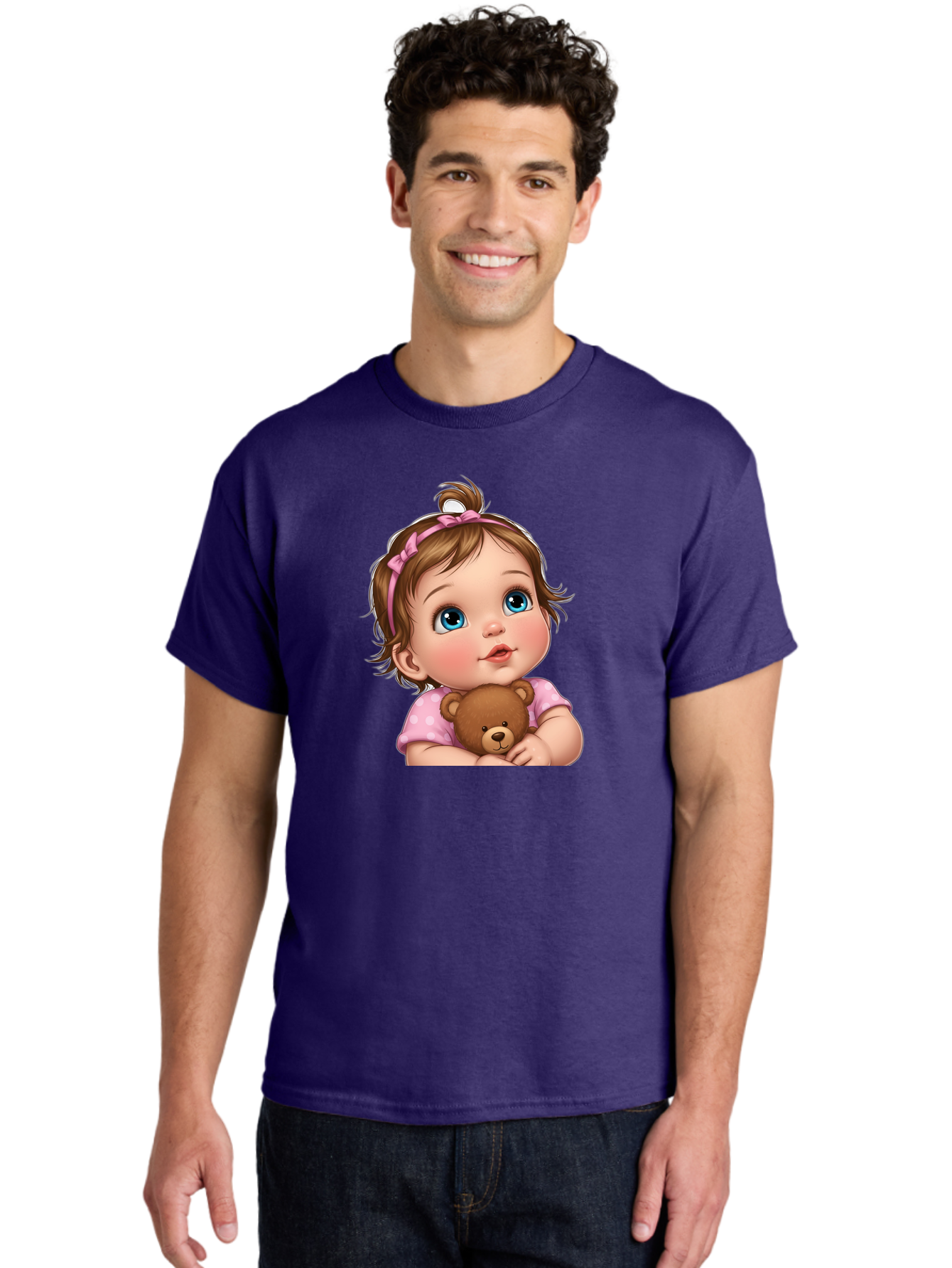 Baby-Girl-With-Teddy-Bear-2 Men'S Graphic Tee, 100% Cotton, Comfortable Casual Summer Wear, Machine Washable, Vintage Camera, Old Camera, Antique Camera, Black Camera, Classic Photography, Photography Equipment, Nostalgic Device, Film Camera, Bak012