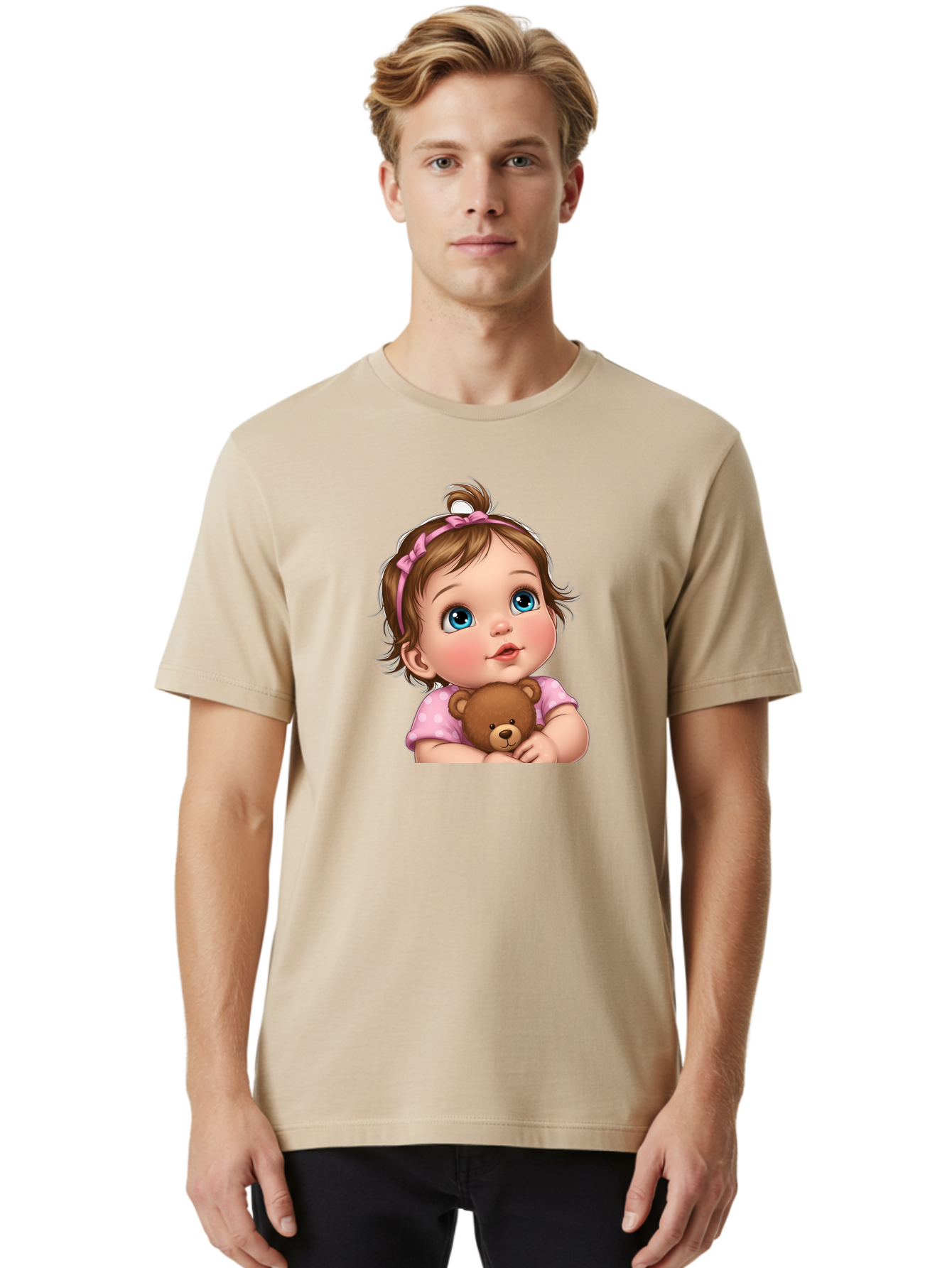 Baby-Girl-With-Teddy-Bear-2 Men'S Graphic Tee, 100% Cotton, Comfortable Casual Summer Wear, Machine Washable, Vintage Camera, Old Camera, Antique Camera, Black Camera, Classic Photography, Photography Equipment, Nostalgic Device, Film Camera, Bak012