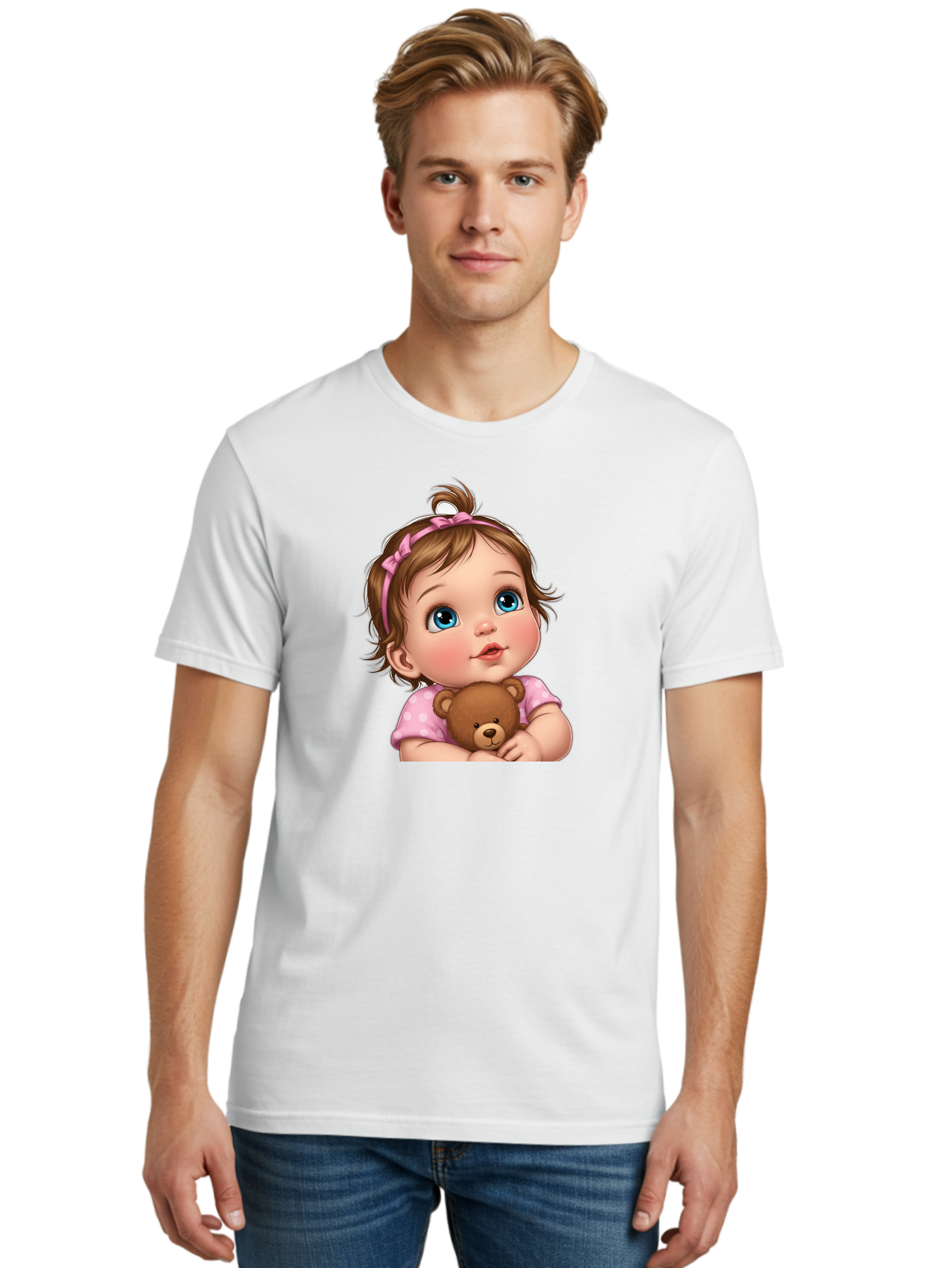 Baby-Girl-With-Teddy-Bear-2 Men'S Graphic Tee, 100% Cotton, Comfortable Casual Summer Wear, Machine Washable, Vintage Camera, Old Camera, Antique Camera, Black Camera, Classic Photography, Photography Equipment, Nostalgic Device, Film Camera, Bak012