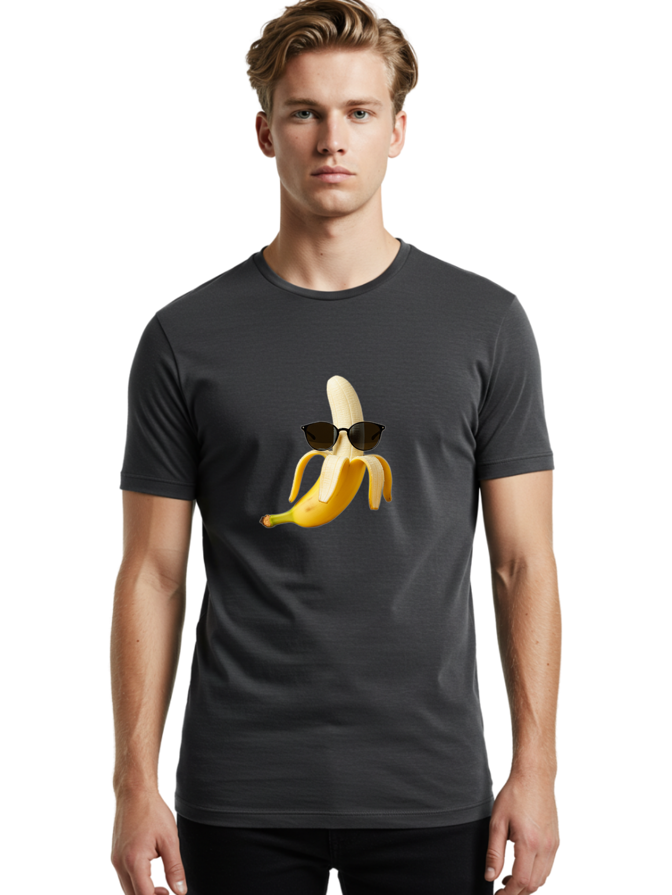 Banana-Sunglasses Men'S Graphic Tee, 100% Cotton, Comfortable Casual Summer Wear, Machine Washable, Vintage Camera, Old Camera, Antique Camera, Black Camera, Classic Photography, Photography Equipment, Nostalgic Device, Film Camera, Camera Art Bak029