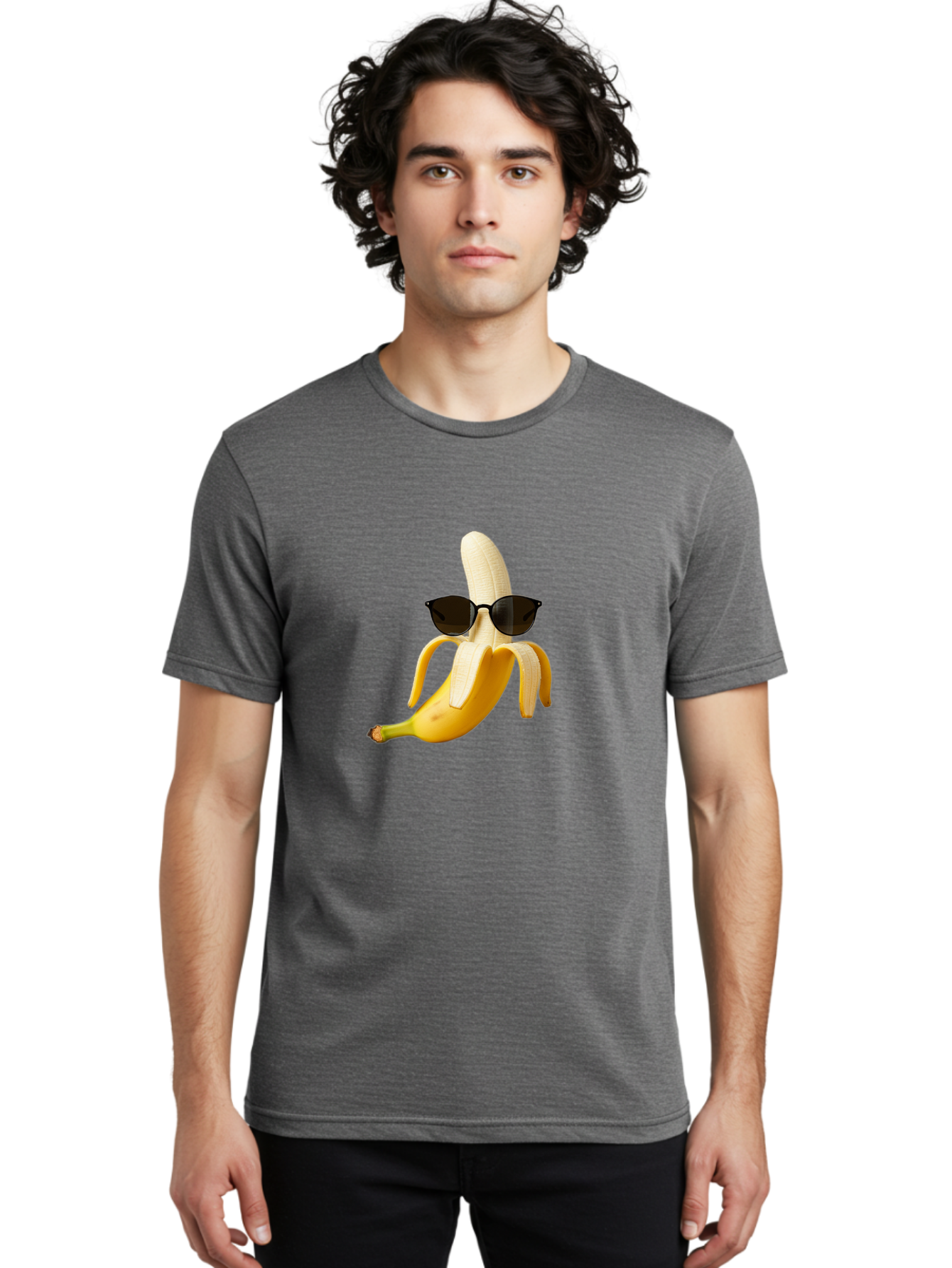 Banana-Sunglasses Men'S Graphic Tee, 100% Cotton, Comfortable Casual Summer Wear, Machine Washable, Vintage Camera, Old Camera, Antique Camera, Black Camera, Classic Photography, Photography Equipment, Nostalgic Device, Film Camera, Camera Art Bak029
