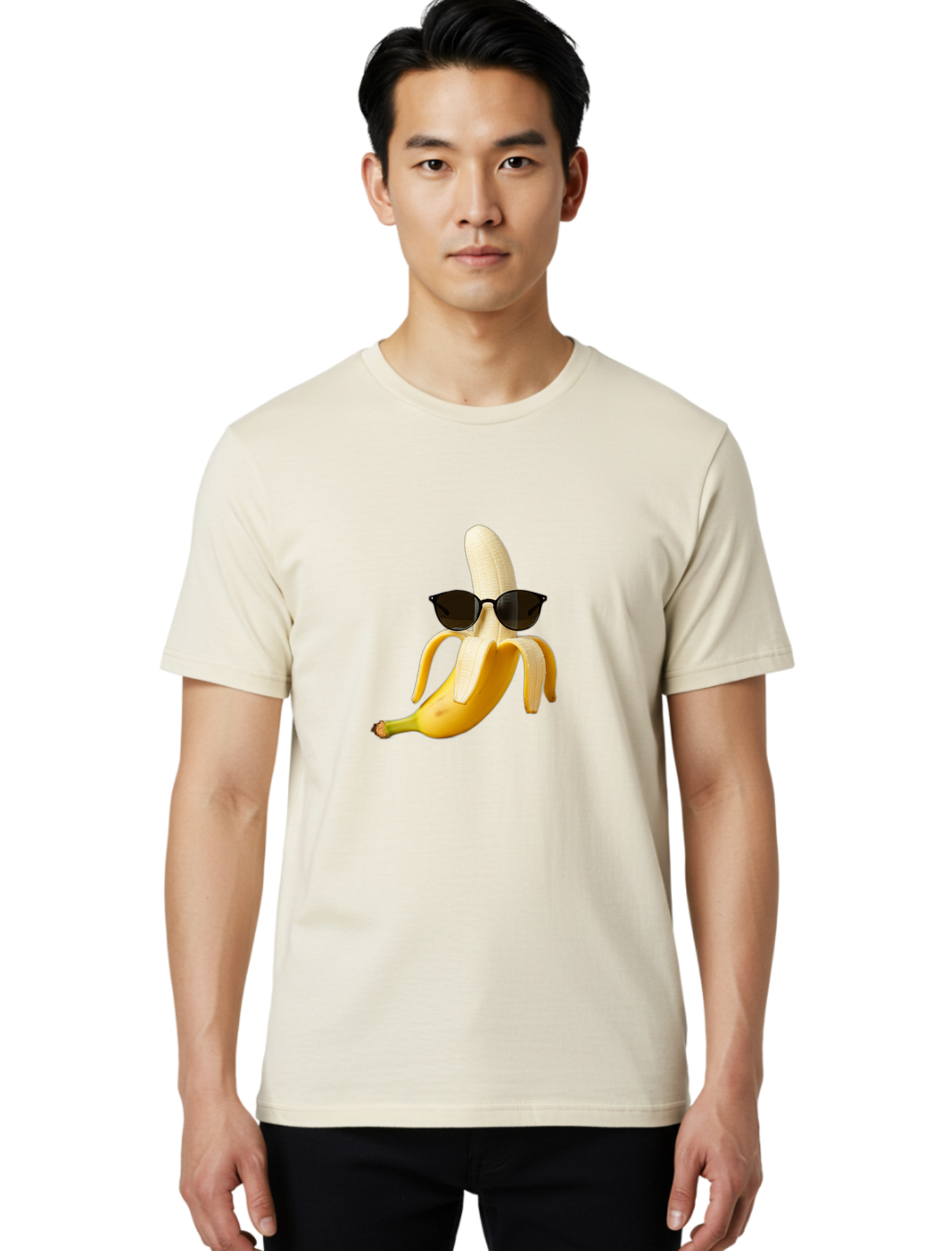 Banana-Sunglasses Men'S Graphic Tee, 100% Cotton, Comfortable Casual Summer Wear, Machine Washable, Vintage Camera, Old Camera, Antique Camera, Black Camera, Classic Photography, Photography Equipment, Nostalgic Device, Film Camera, Camera Art Bak029