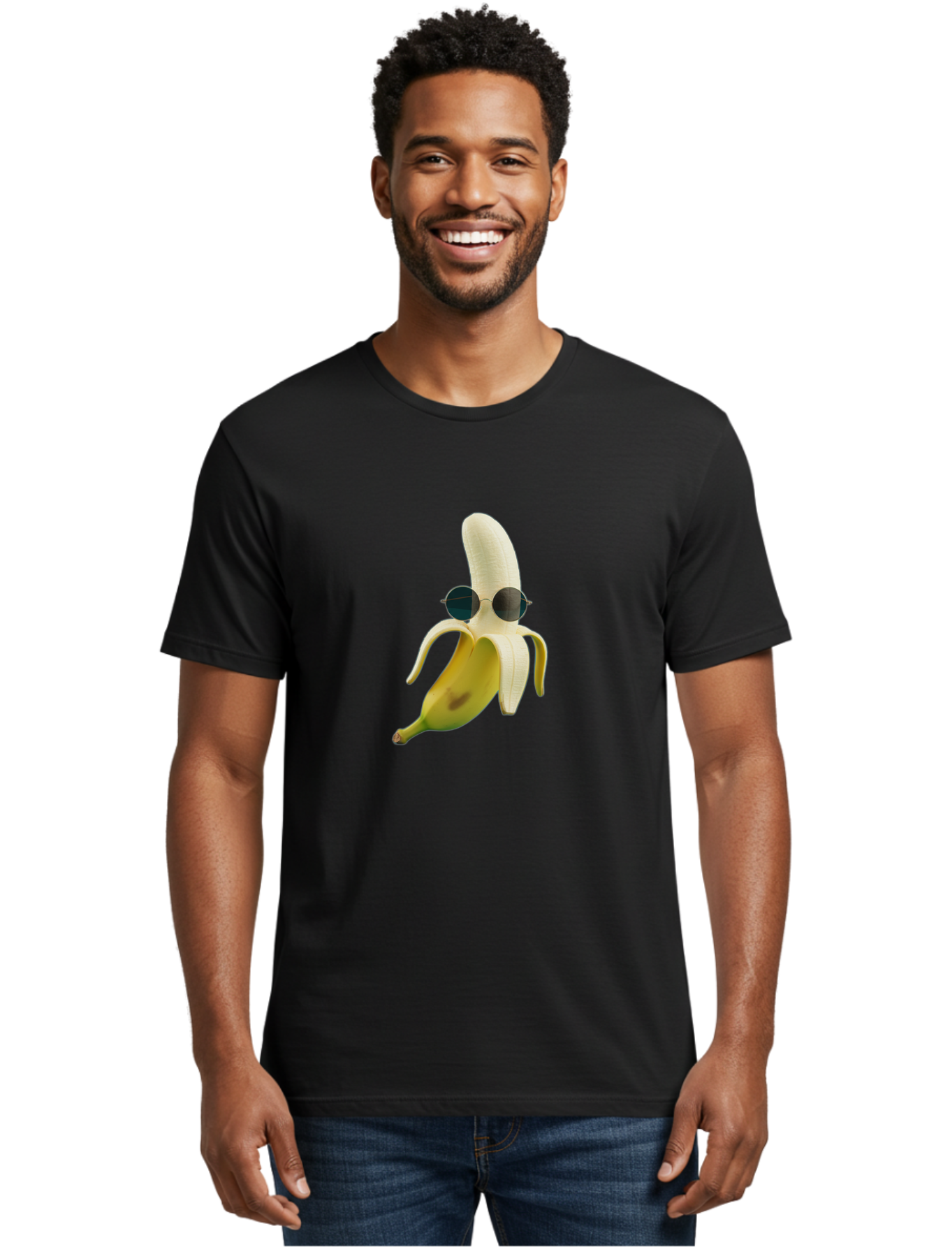 Banana-With-Sunglasses-1 Men'S Graphic Tee, 100% Cotton, Comfortable Casual Summer Wear, Machine Washable, Vintage Camera, Old Camera, Antique Camera, Black Camera, Classic Photography, Photography Equipment, Nostalgic Device, Film Camera, Bak031