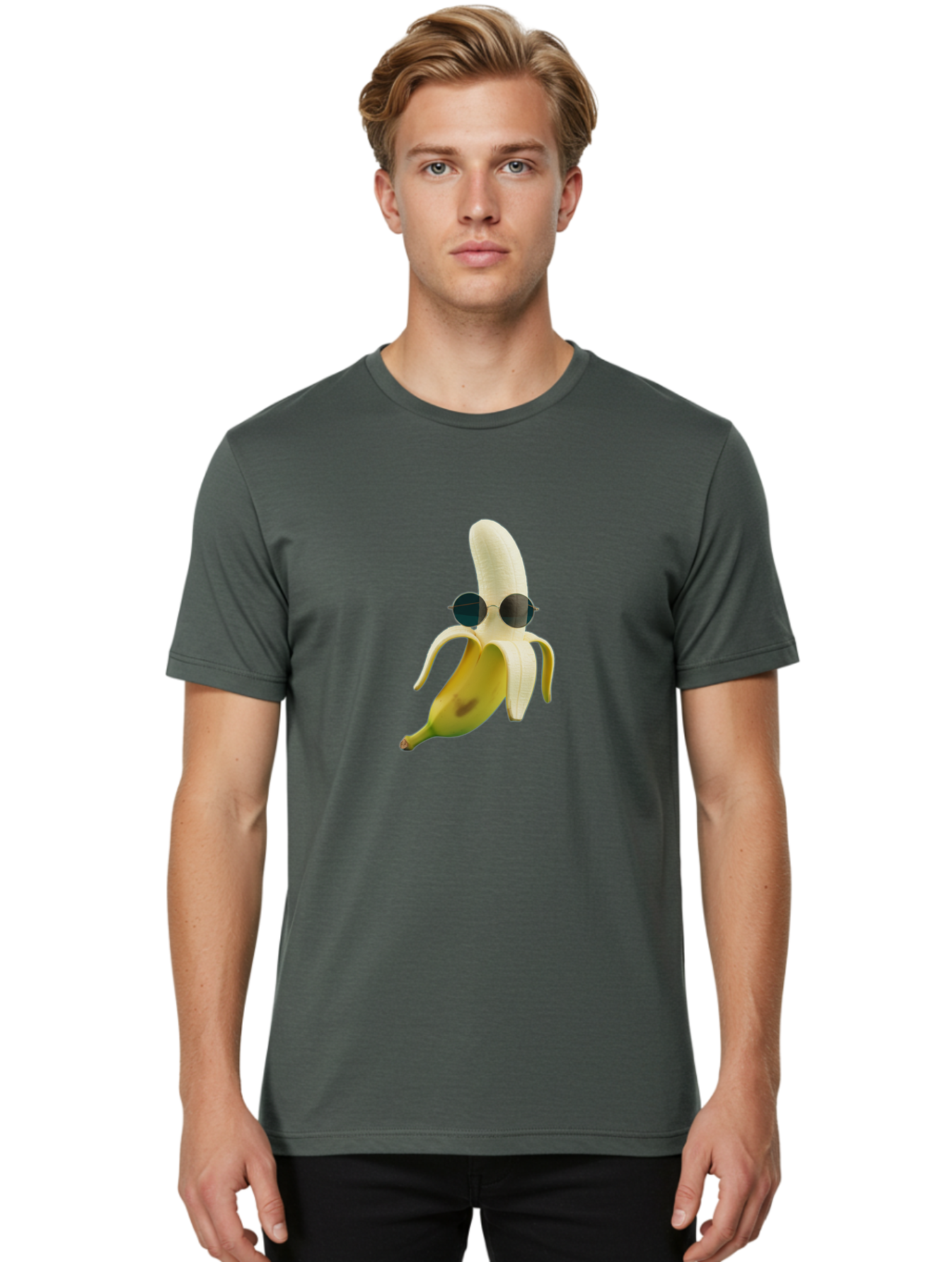 Banana-With-Sunglasses-1 Men'S Graphic Tee, 100% Cotton, Comfortable Casual Summer Wear, Machine Washable, Vintage Camera, Old Camera, Antique Camera, Black Camera, Classic Photography, Photography Equipment, Nostalgic Device, Film Camera, Bak031
