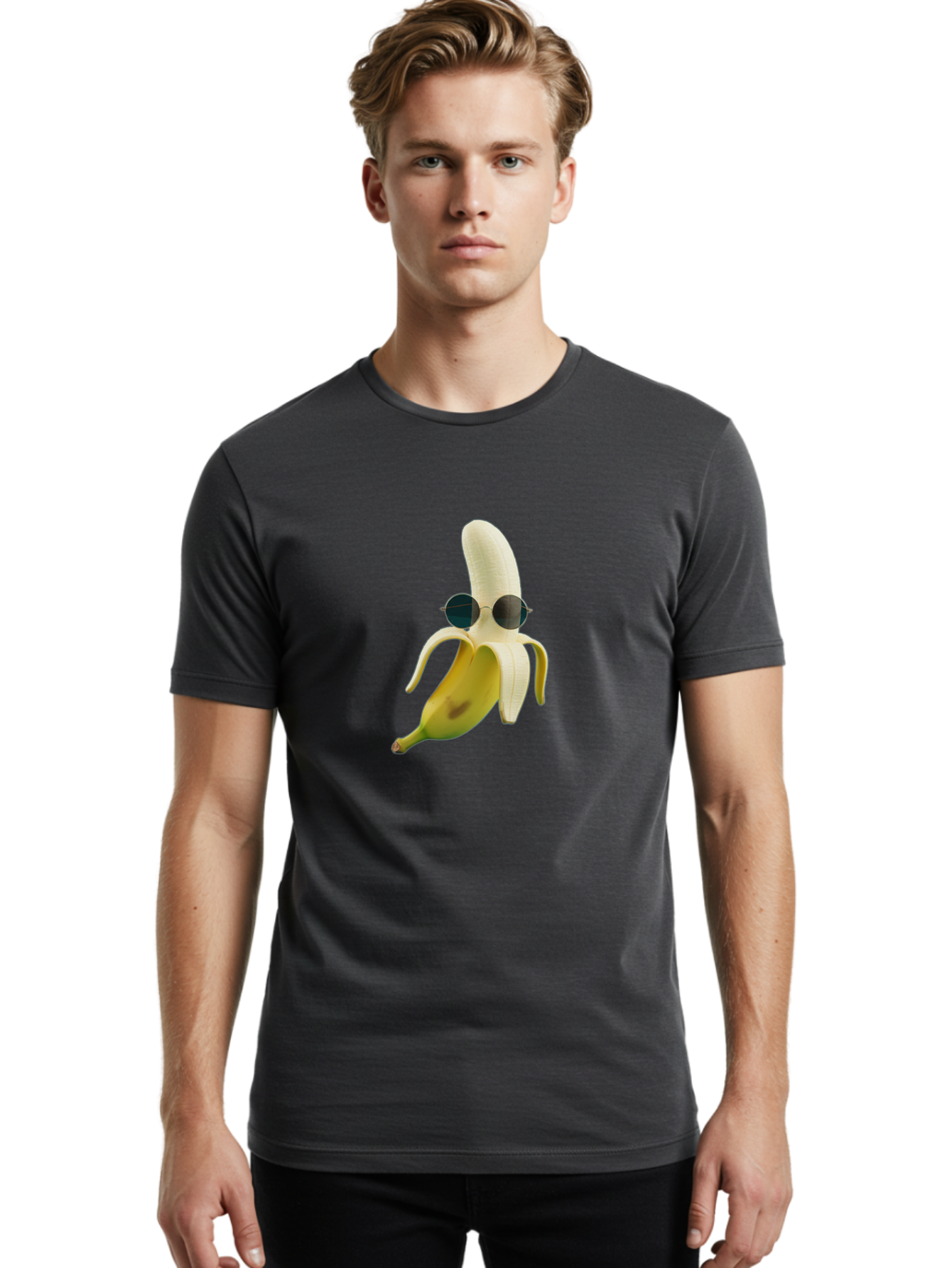 Banana-With-Sunglasses-1 Men'S Graphic Tee, 100% Cotton, Comfortable Casual Summer Wear, Machine Washable, Vintage Camera, Old Camera, Antique Camera, Black Camera, Classic Photography, Photography Equipment, Nostalgic Device, Film Camera, Bak031