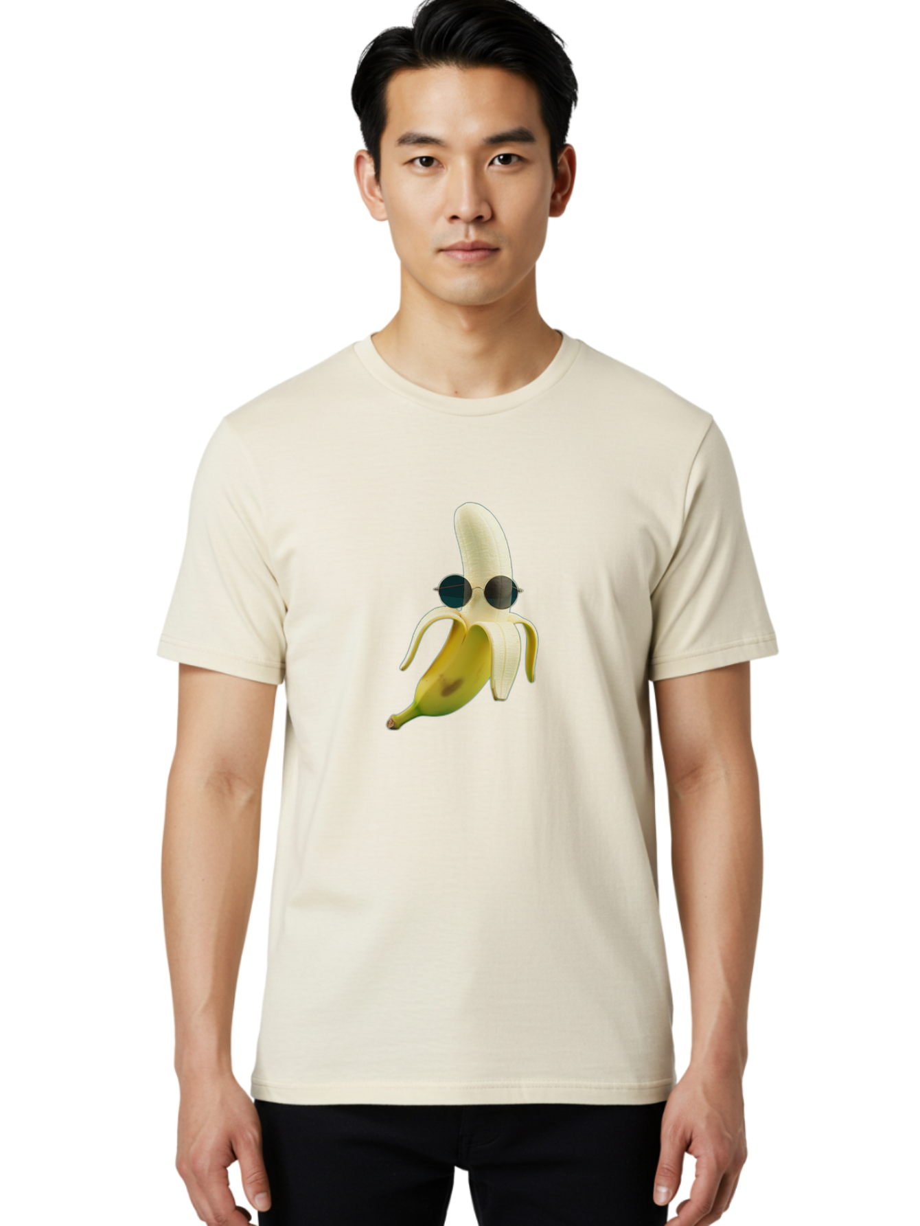 Banana-With-Sunglasses-1 Men'S Graphic Tee, 100% Cotton, Comfortable Casual Summer Wear, Machine Washable, Vintage Camera, Old Camera, Antique Camera, Black Camera, Classic Photography, Photography Equipment, Nostalgic Device, Film Camera, Bak031