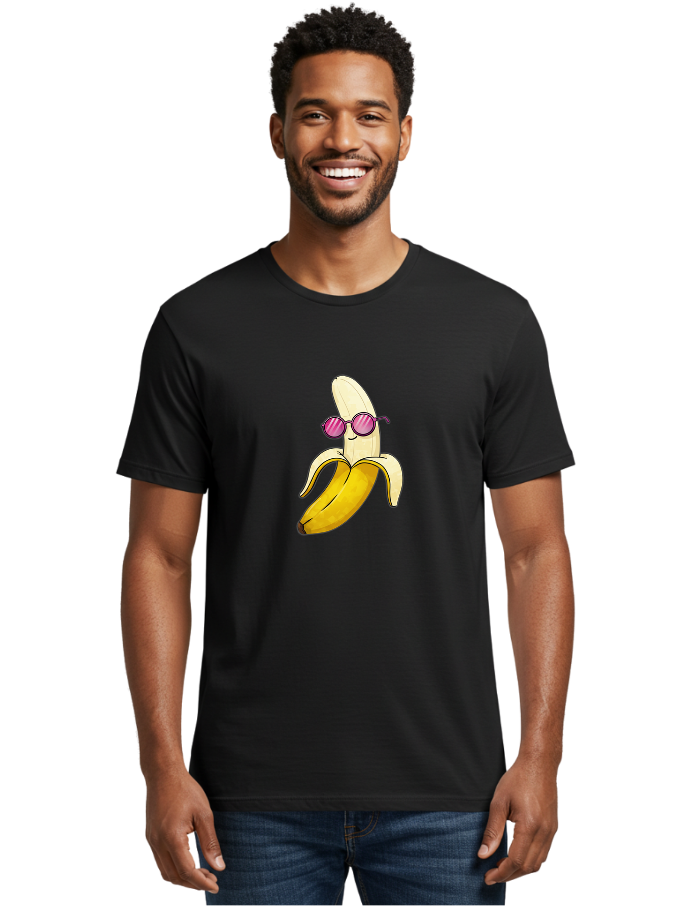 Banana-With-Sunglasses-2 Men'S Graphic Tee, 100% Cotton, Comfortable Casual Summer Wear, Machine Washable, Vintage Camera, Old Camera, Antique Camera, Black Camera, Classic Photography, Photography Equipment, Nostalgic Device, Film Camera, Bak032