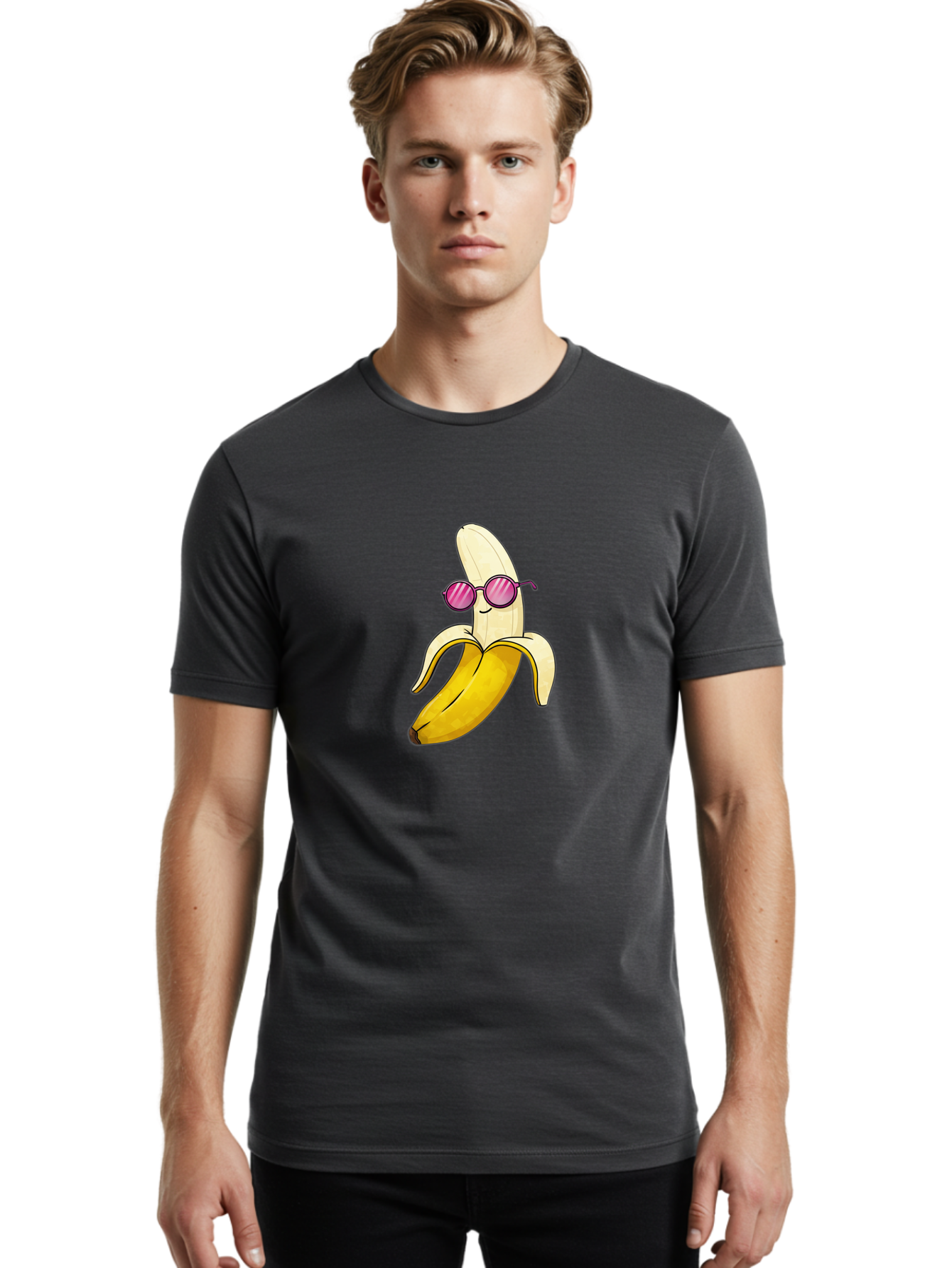 Banana-With-Sunglasses-2 Men'S Graphic Tee, 100% Cotton, Comfortable Casual Summer Wear, Machine Washable, Vintage Camera, Old Camera, Antique Camera, Black Camera, Classic Photography, Photography Equipment, Nostalgic Device, Film Camera, Bak032
