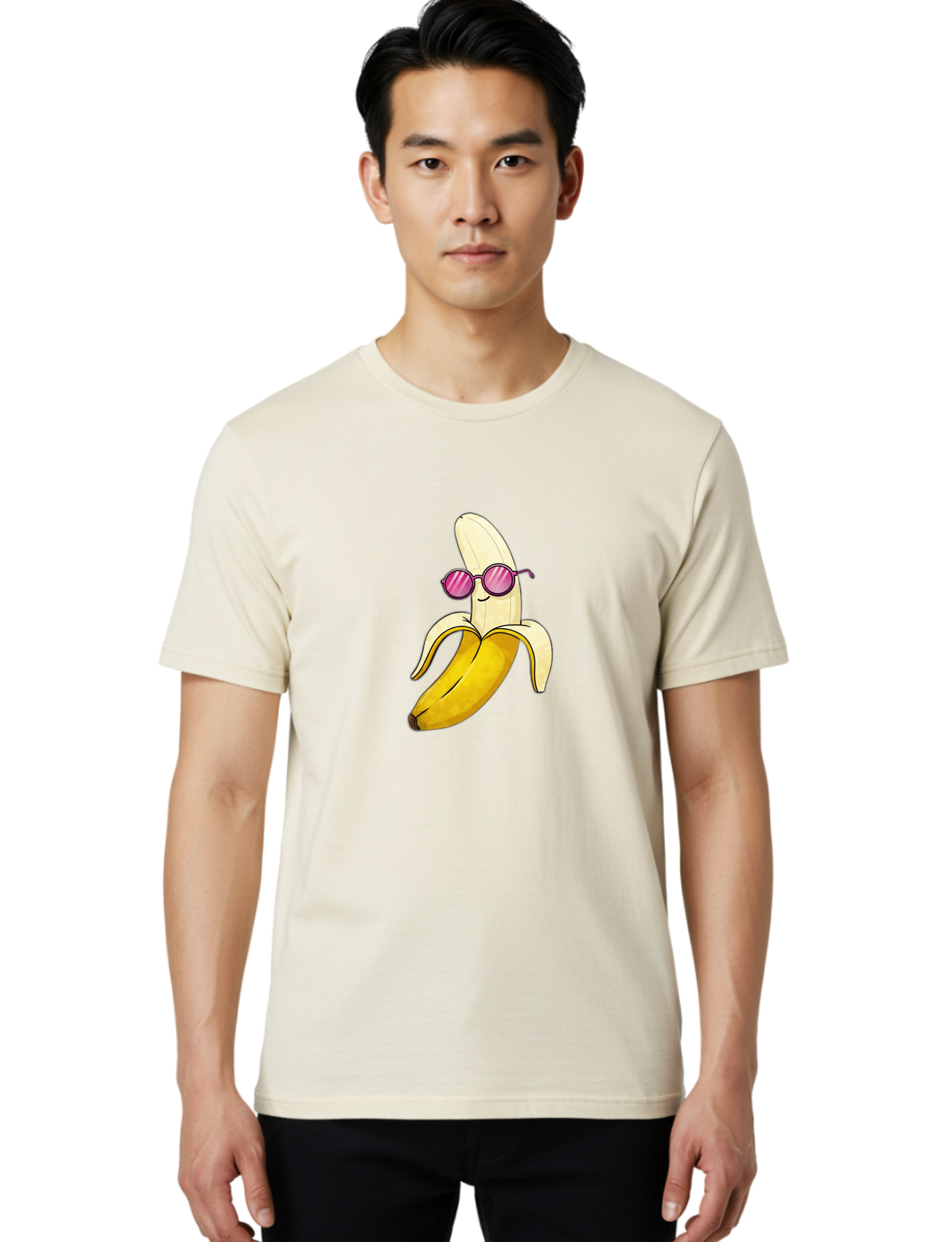 Banana-With-Sunglasses-2 Men'S Graphic Tee, 100% Cotton, Comfortable Casual Summer Wear, Machine Washable, Vintage Camera, Old Camera, Antique Camera, Black Camera, Classic Photography, Photography Equipment, Nostalgic Device, Film Camera, Bak032
