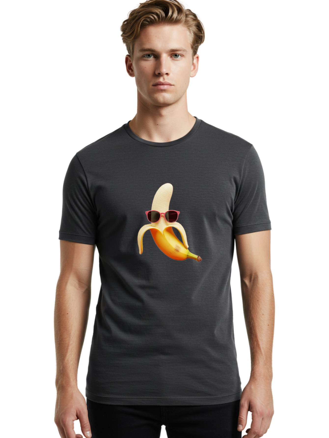 Banana-With-Sunglasses Men'S Graphic Tee, 100% Cotton, Comfortable Casual Summer Wear, Machine Washable, Vintage Camera, Old Camera, Antique Camera, Black Camera, Classic Photography, Photography Equipment, Nostalgic Device, Film Camera, Bak033