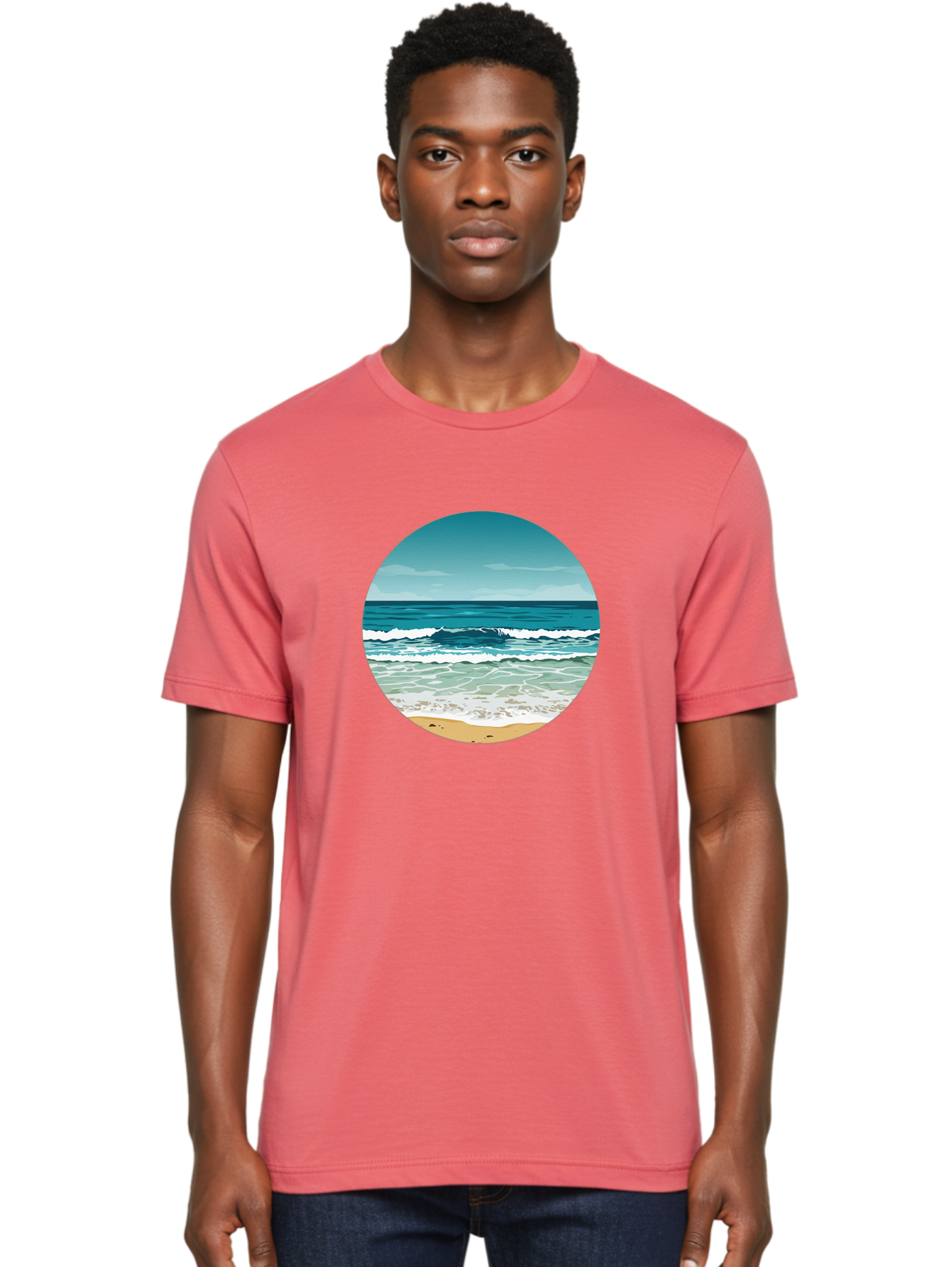 Beach-Scene-1 Men'S Graphic Tee, 100% Cotton, Comfortable Casual Summer Wear, Machine Washable, Vintage Camera, Old Camera, Antique Camera, Black Camera, Classic Photography, Photography Equipment, Nostalgic Device, Film Camera, Camera Art Bak036