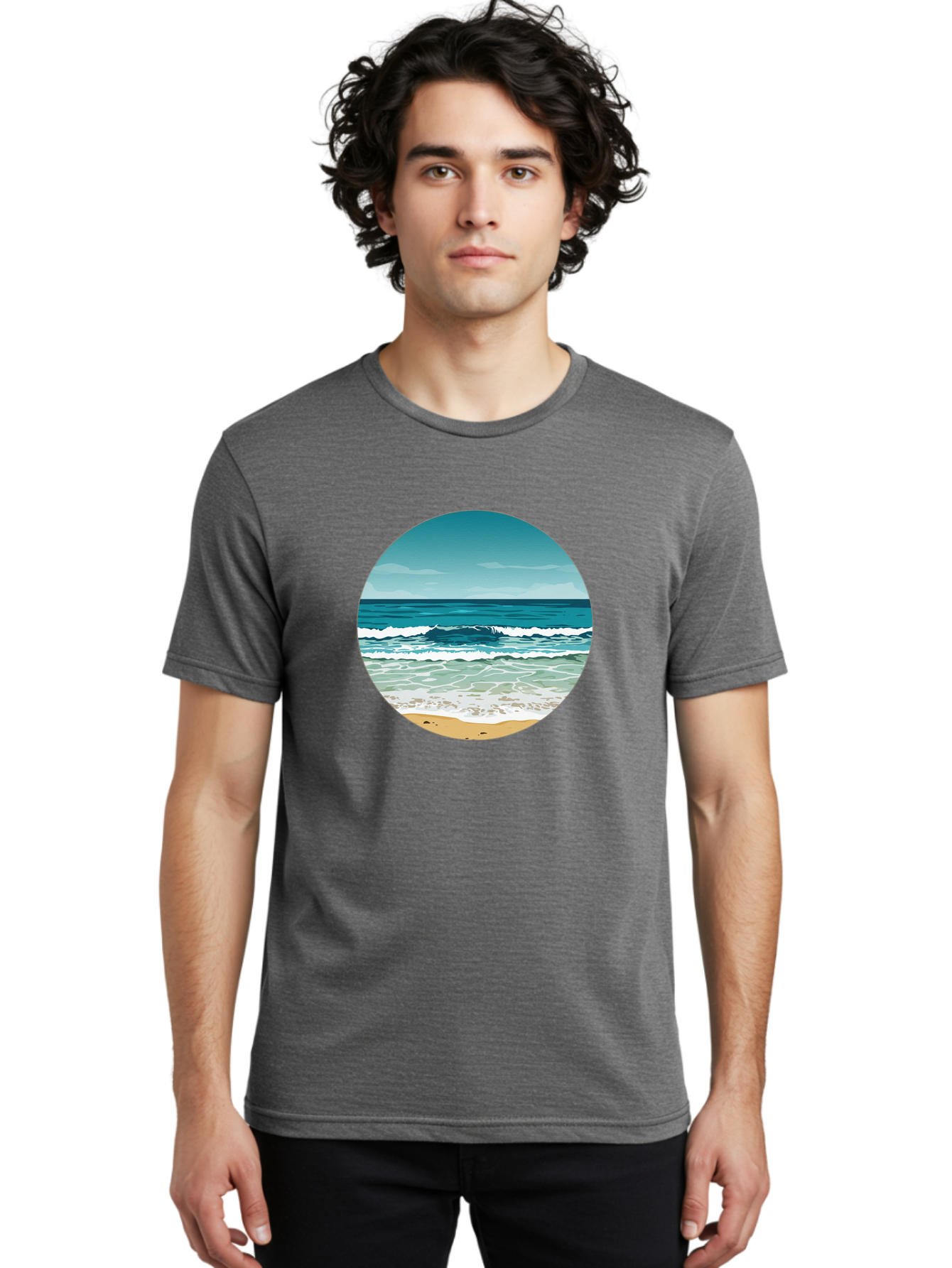 Beach-Scene-1 Men'S Graphic Tee, 100% Cotton, Comfortable Casual Summer Wear, Machine Washable, Vintage Camera, Old Camera, Antique Camera, Black Camera, Classic Photography, Photography Equipment, Nostalgic Device, Film Camera, Camera Art Bak036