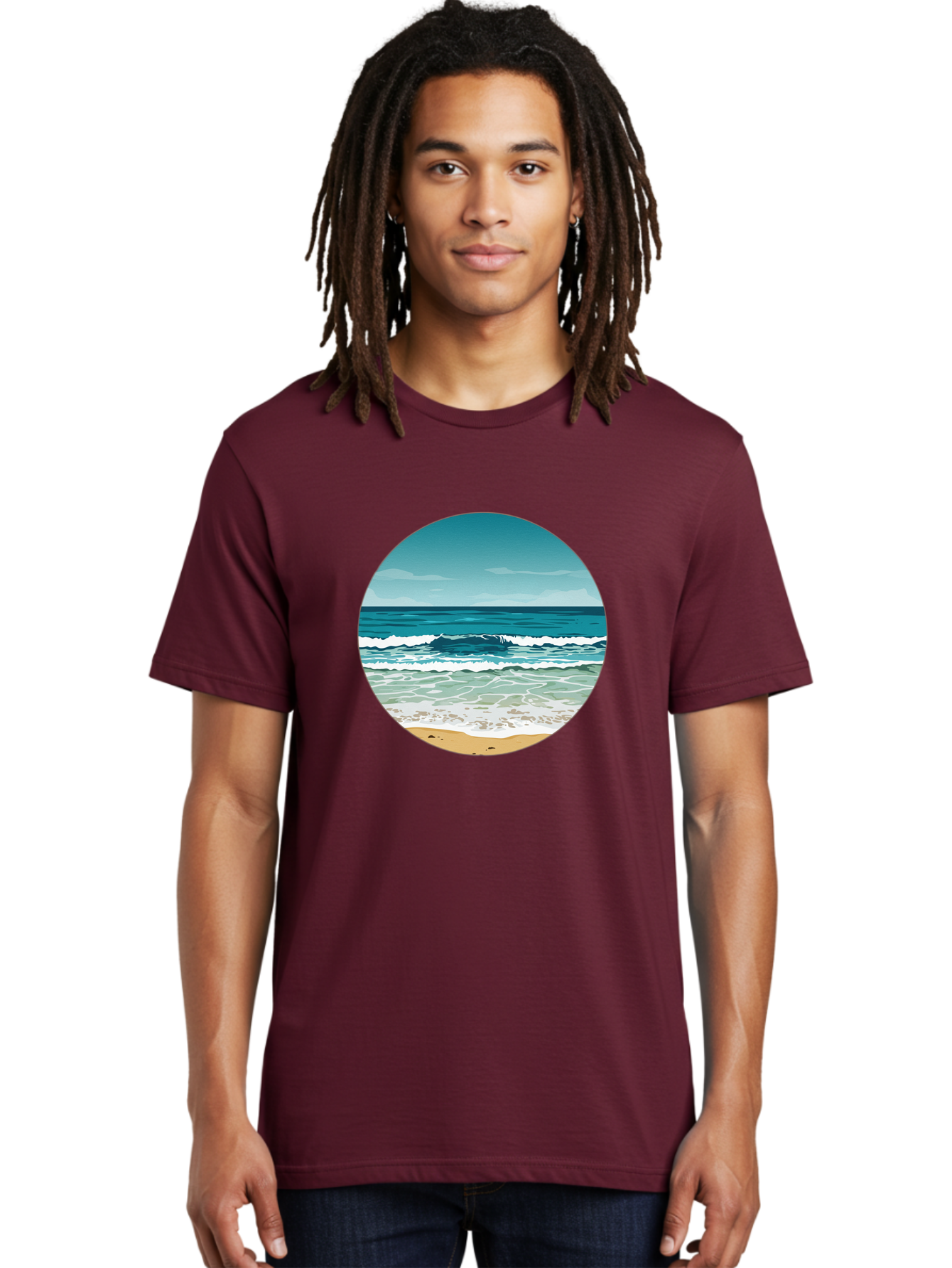 Beach-Scene-1 Men'S Graphic Tee, 100% Cotton, Comfortable Casual Summer Wear, Machine Washable, Vintage Camera, Old Camera, Antique Camera, Black Camera, Classic Photography, Photography Equipment, Nostalgic Device, Film Camera, Camera Art Bak036