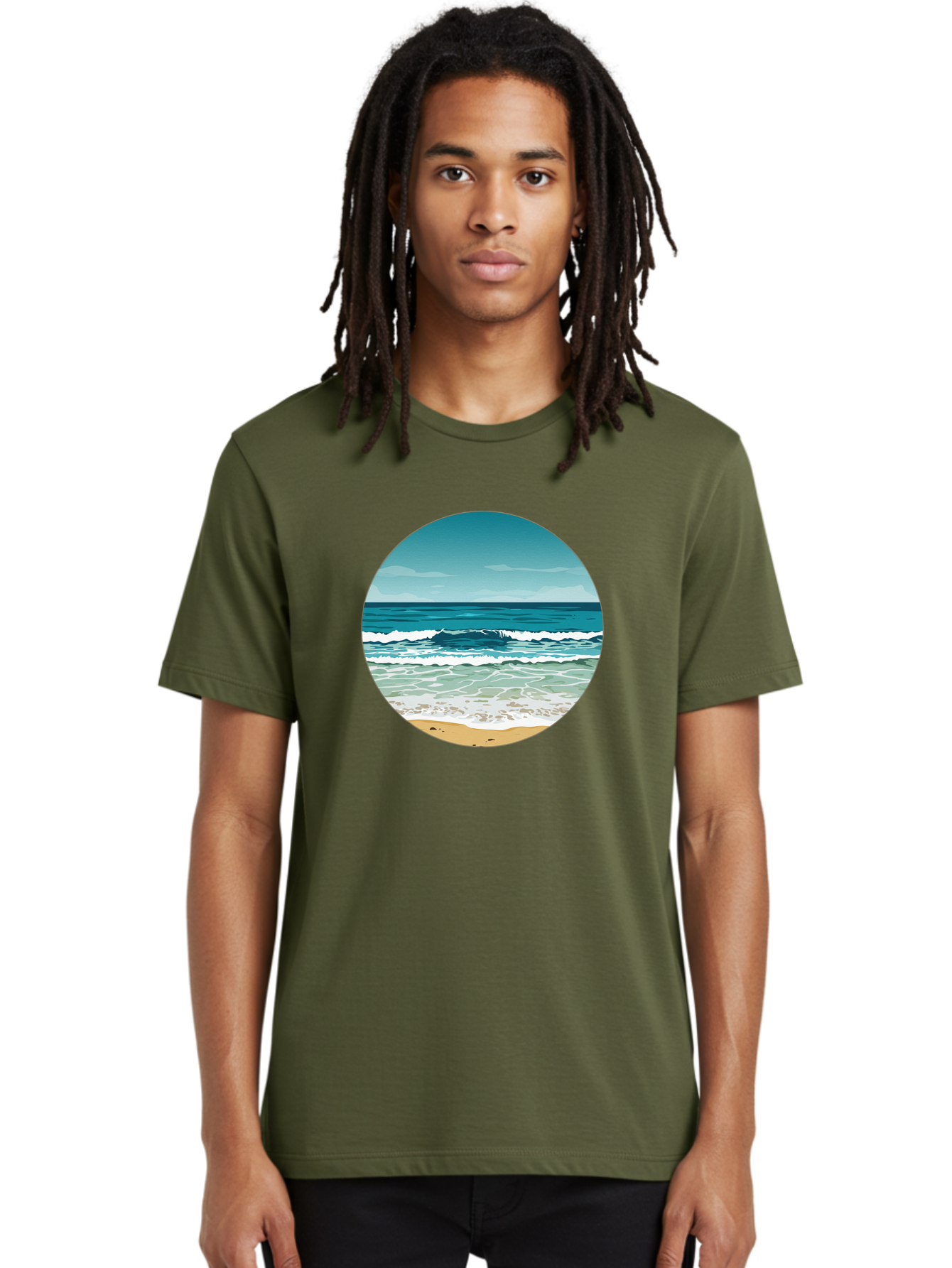 Beach-Scene-1 Men'S Graphic Tee, 100% Cotton, Comfortable Casual Summer Wear, Machine Washable, Vintage Camera, Old Camera, Antique Camera, Black Camera, Classic Photography, Photography Equipment, Nostalgic Device, Film Camera, Camera Art Bak036