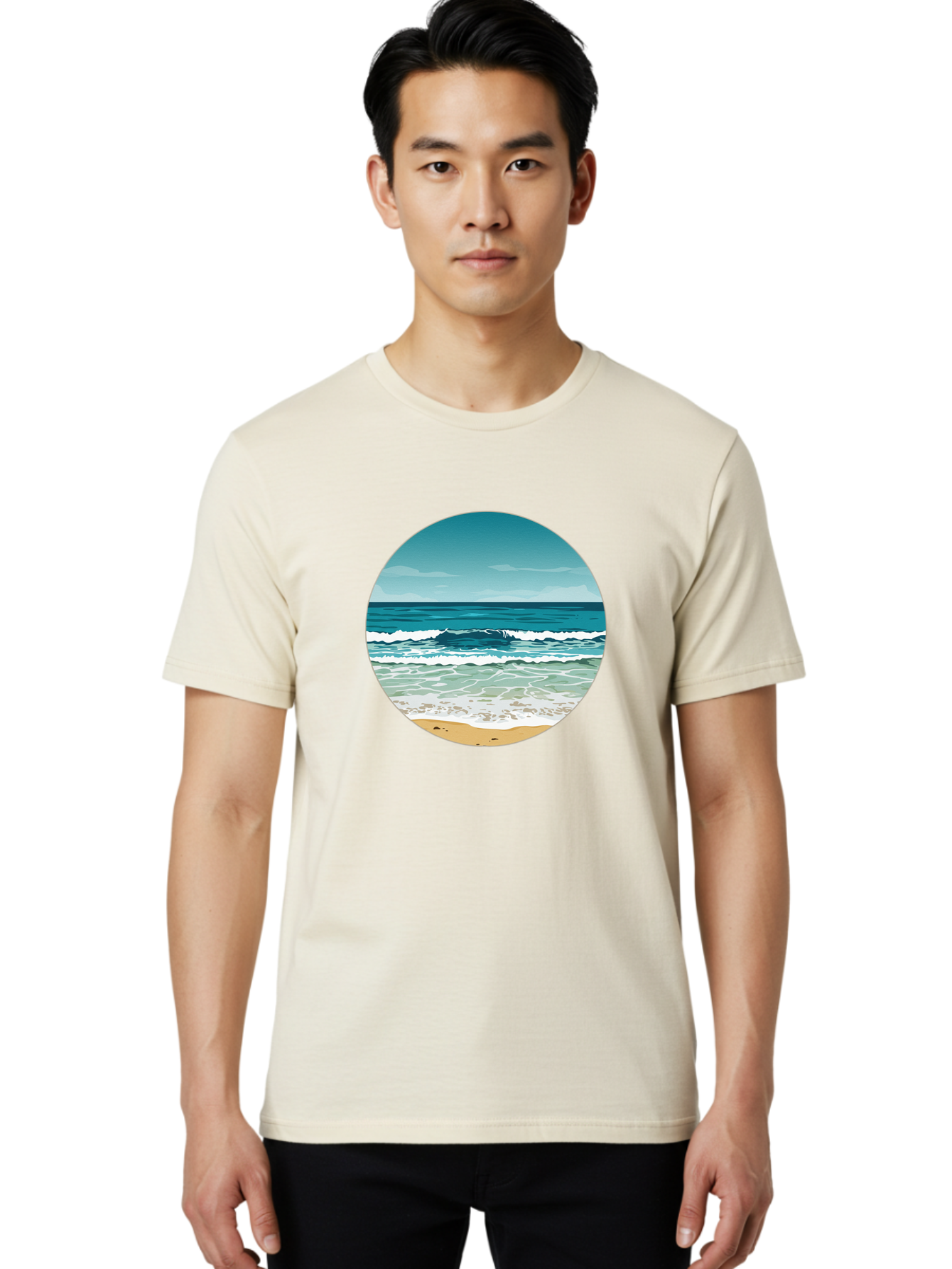 Beach-Scene-1 Men'S Graphic Tee, 100% Cotton, Comfortable Casual Summer Wear, Machine Washable, Vintage Camera, Old Camera, Antique Camera, Black Camera, Classic Photography, Photography Equipment, Nostalgic Device, Film Camera, Camera Art Bak036